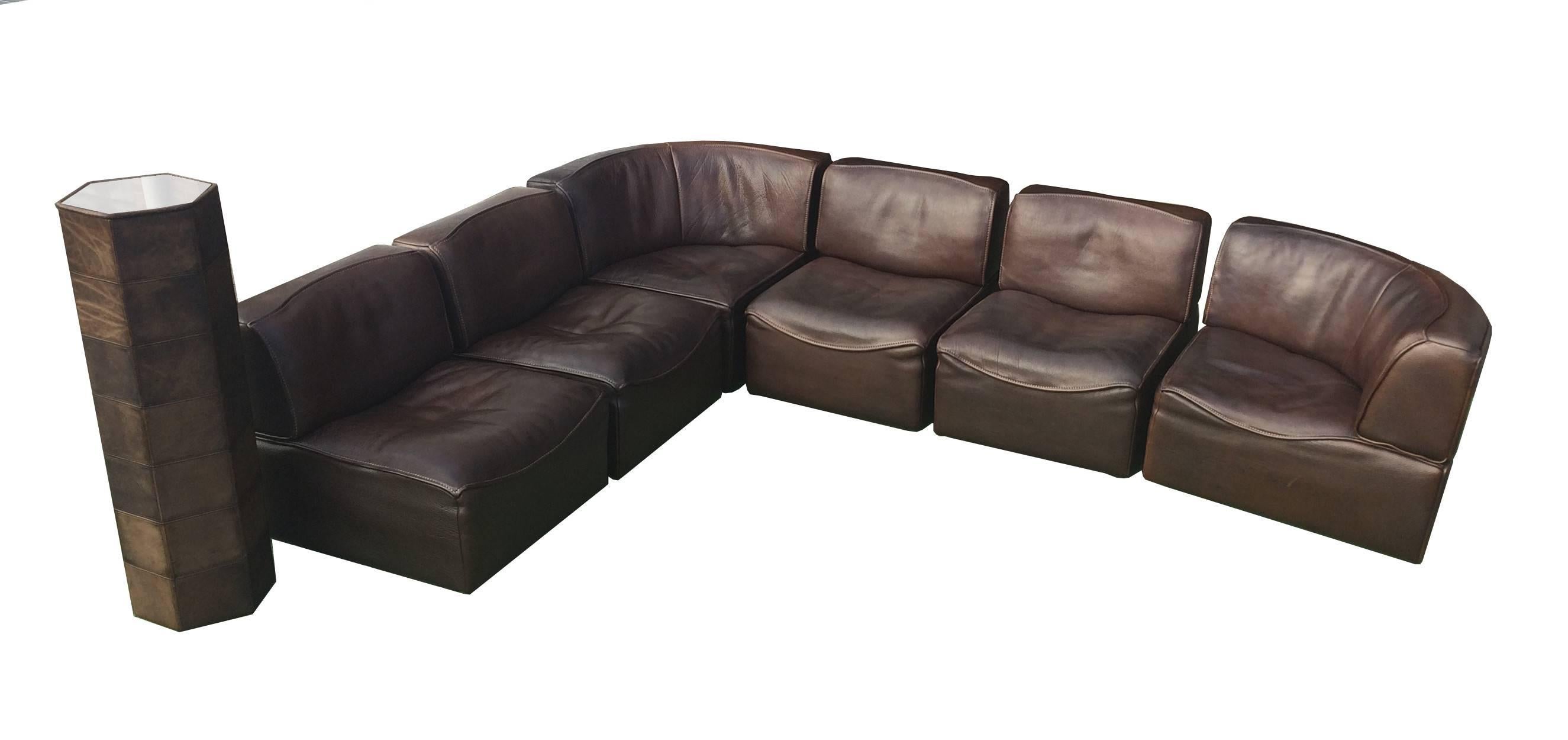 Mid-Century Modern 20th Century De Sede DS-15 Neck Leather Sofa, Set of Seven