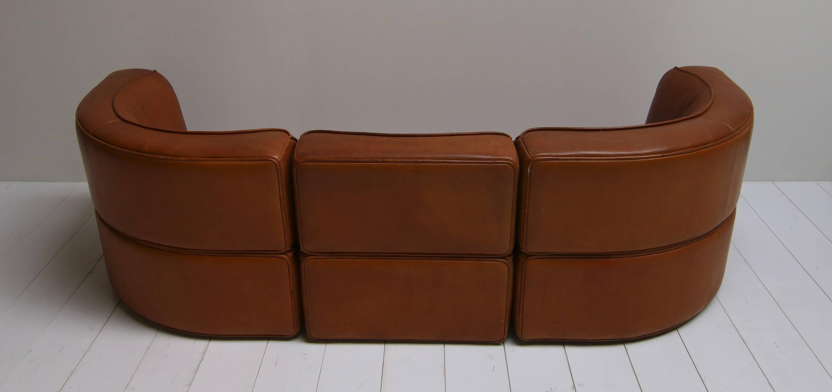 Swiss De Sede DS15 Saddle Leather Sofa in Cognac Color