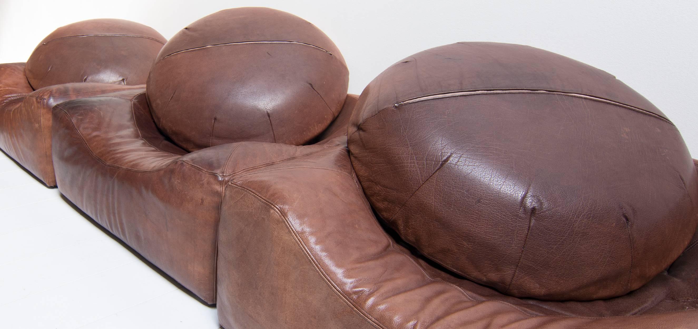 Leather Very Rare 1970s Sectional Sofa in Calfskin, Set of Five
