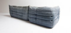 Ligne Roset Model Togo Designed by Michel Ducaroy in Blue Leather
