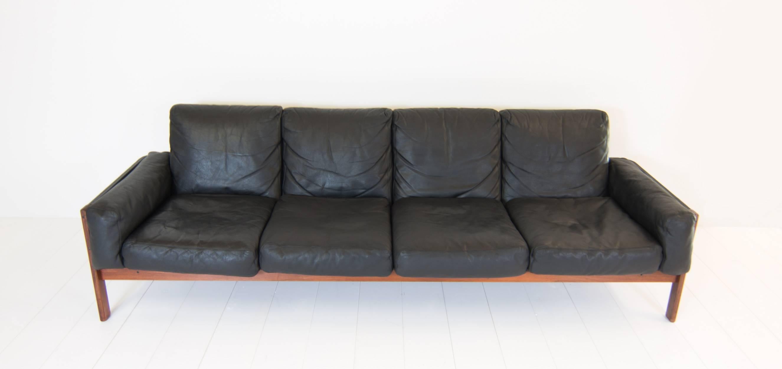 Norwegian Sven Ivar Dysthe Four-Seat Sofa with Original Black Leather Upholstery For Sale
