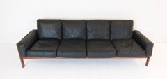 Sven Ivar Dysthe Four-Seat Sofa with Original Black Leather Upholstery