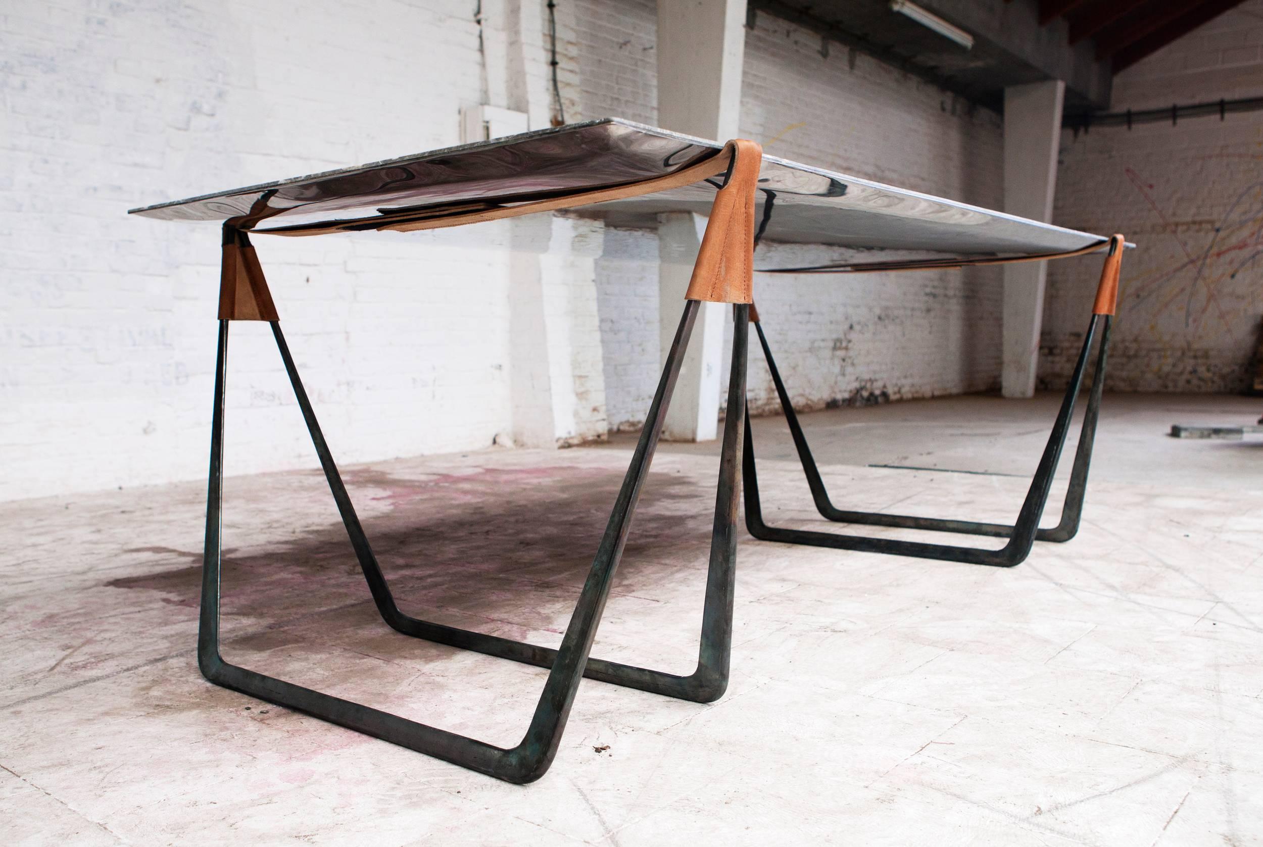 In Vein is a marble trestle table with a plus. Once you turn the tabletop around, it doubles as a mirror and decorative object. The Classic trestle table represents simplicity, mobility and efficiency. These qualities go against every single thing