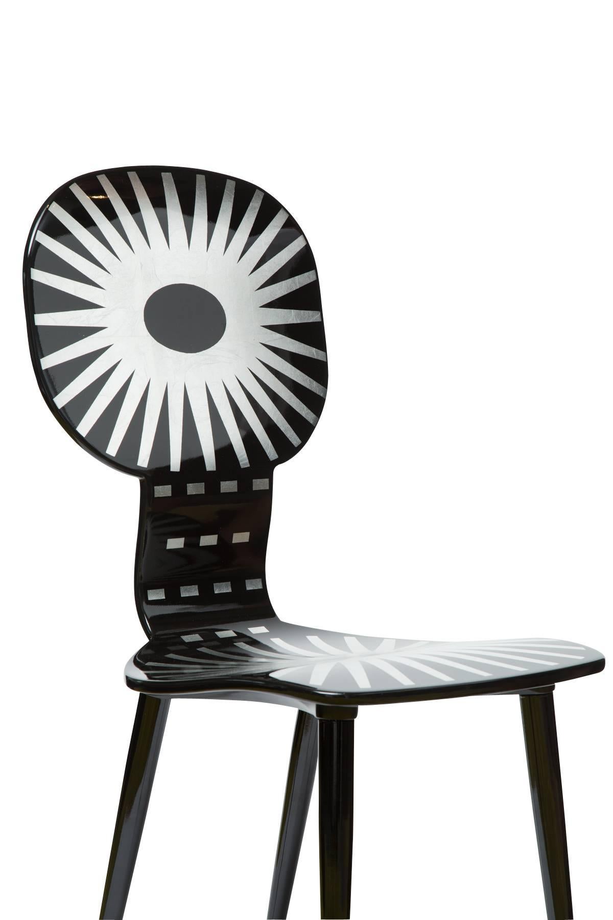 Italian Fornasetti Raggiera Chair, Silver and Black