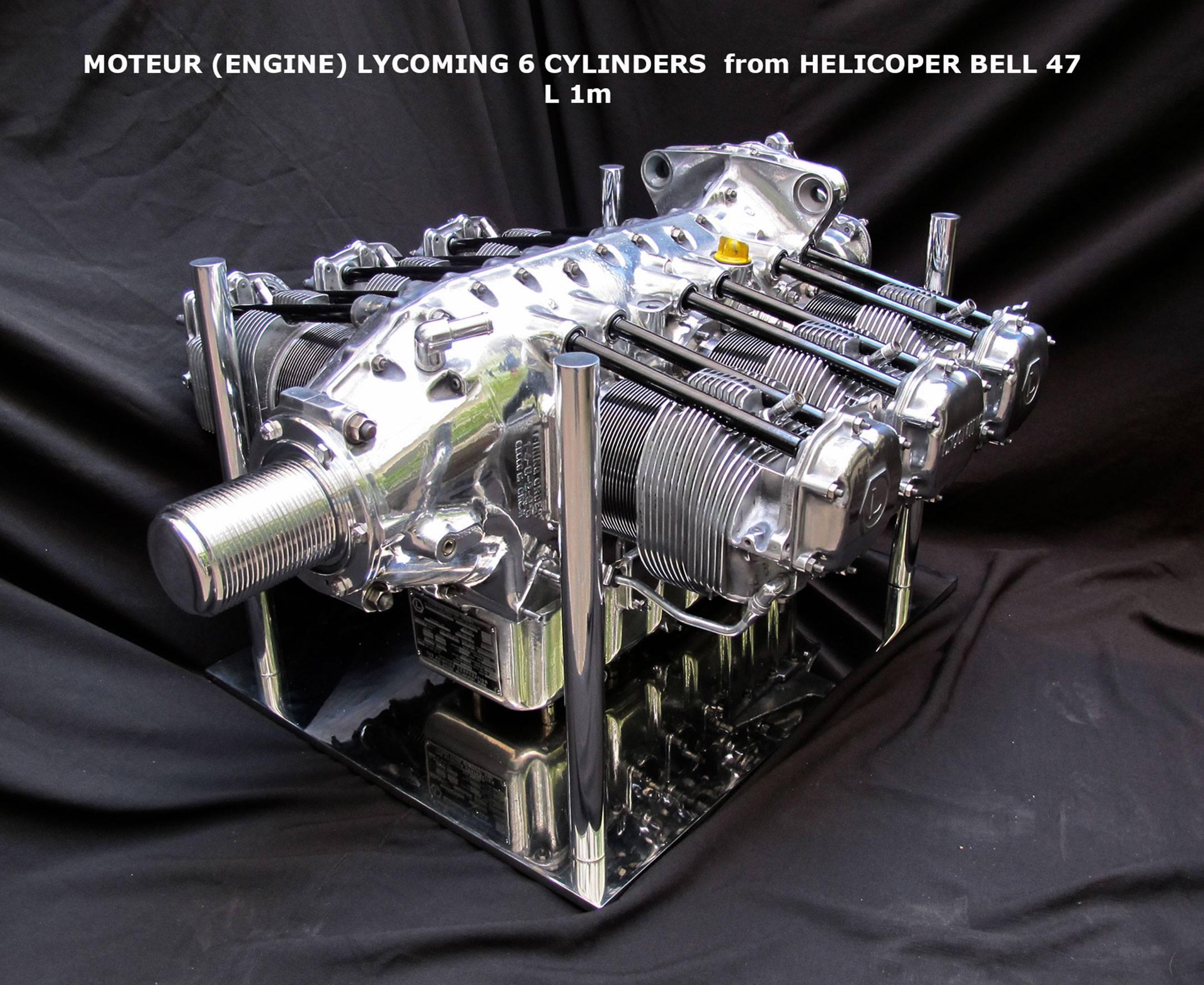 Aviation furniture coffee table with Lycoming Engine by Jean-Pierre Carpentier
AVIATIONSPIRIT  - Aeronautical furniture coffee table with one bell 47 helicopter Lycoming engine.
Aircraft table.
The Lycoming O-435 is a six-cylinder, horizontally