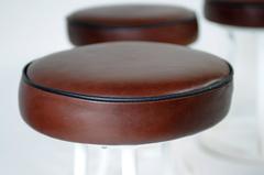 Set of Six French Tubular Metal and Tan Leather Stools, 1930s