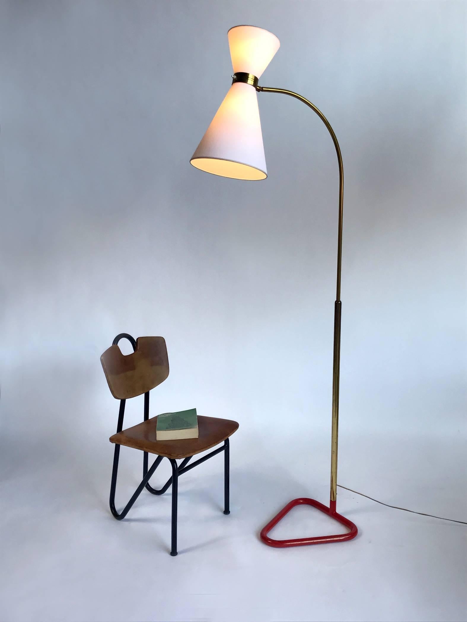 Lacquered Large Floor Lamp with Triangular Base, Maison Lunel, France, 1950