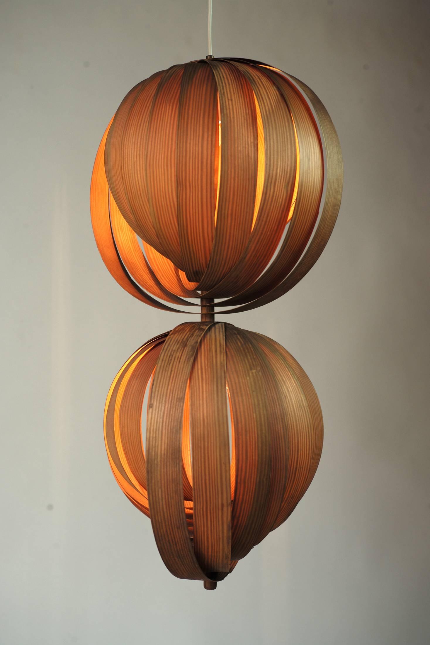 Pine Swedish Pendant with Two Shades by Hans-Agne Jakobsson for Markaryd, 1960s