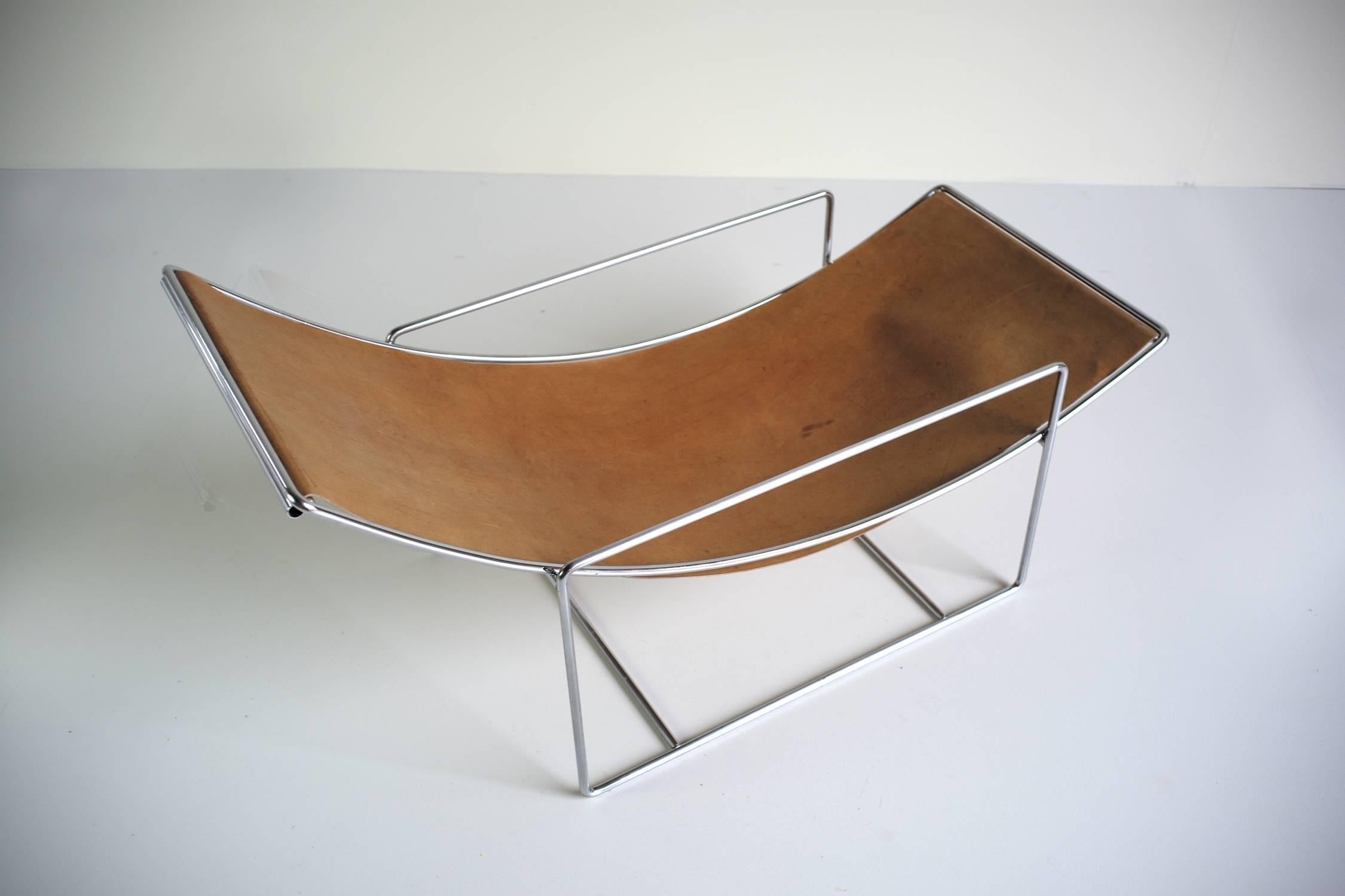 20th Century Minimalist Lounge Chair, Fawn Leather and Chrome, 1970