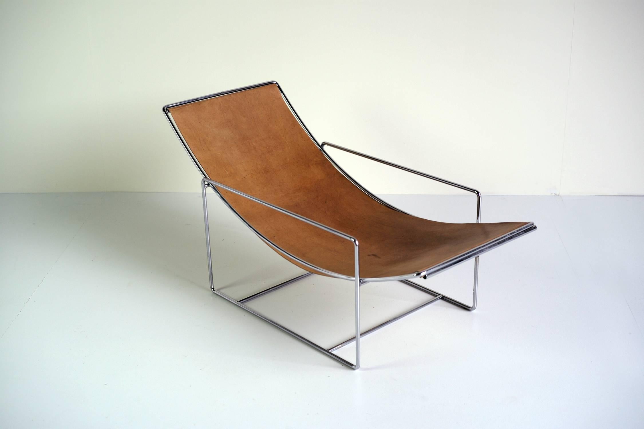 Minimalist Lounge Chair, Fawn Leather and Chrome, 1970 3
