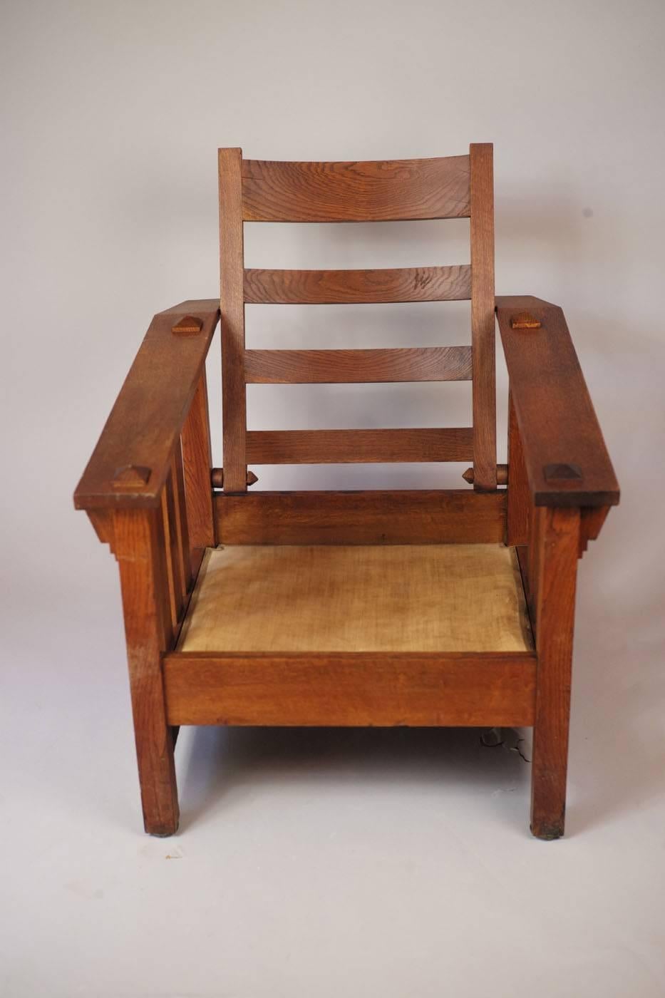 American Oak Reclining Chair, 1900s In Good Condition In Catonvielle, FR