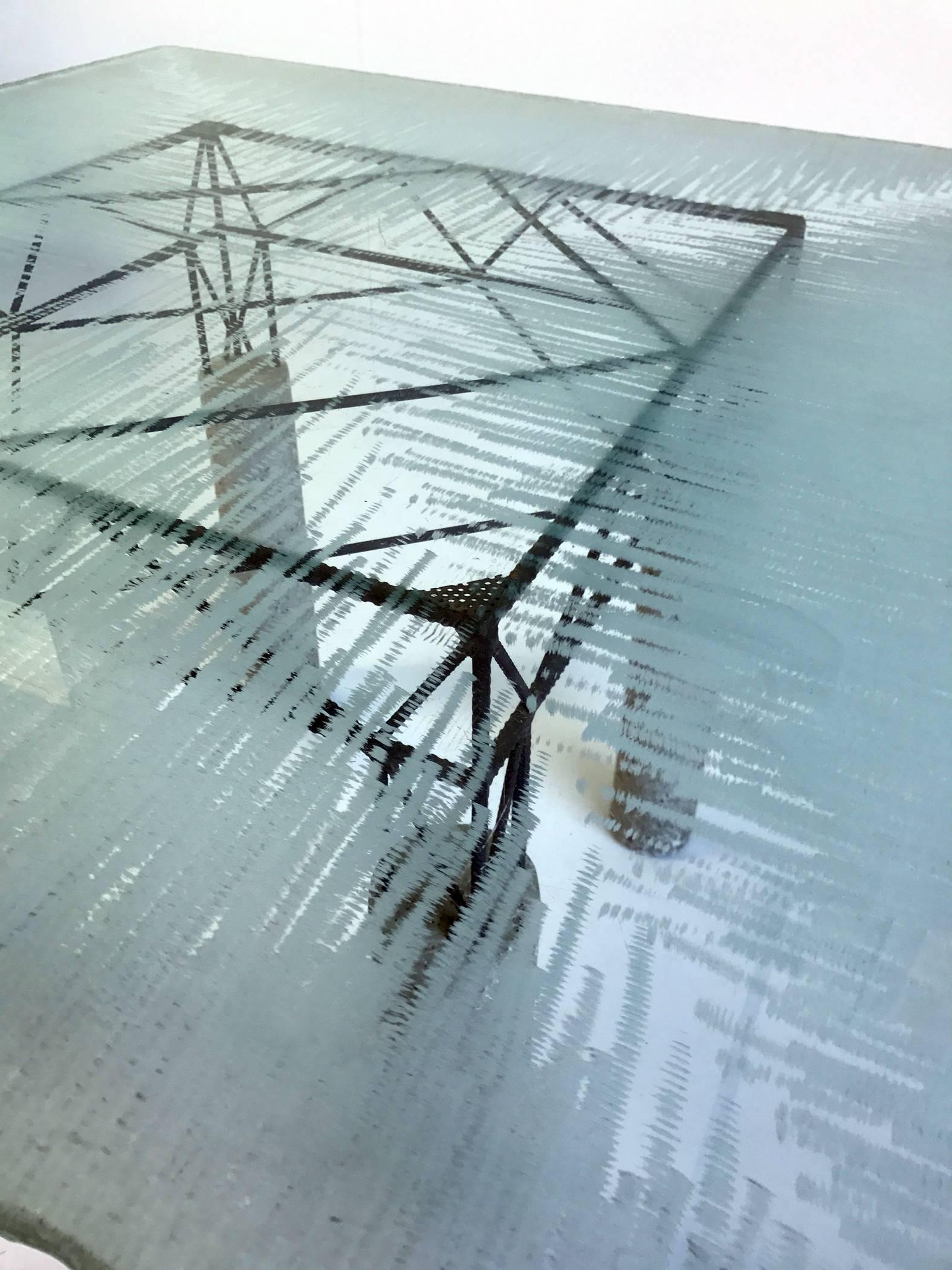 Glastisch aus Beton und Beton aus Eisen, Italien, 1980 (Metall) im Angebot