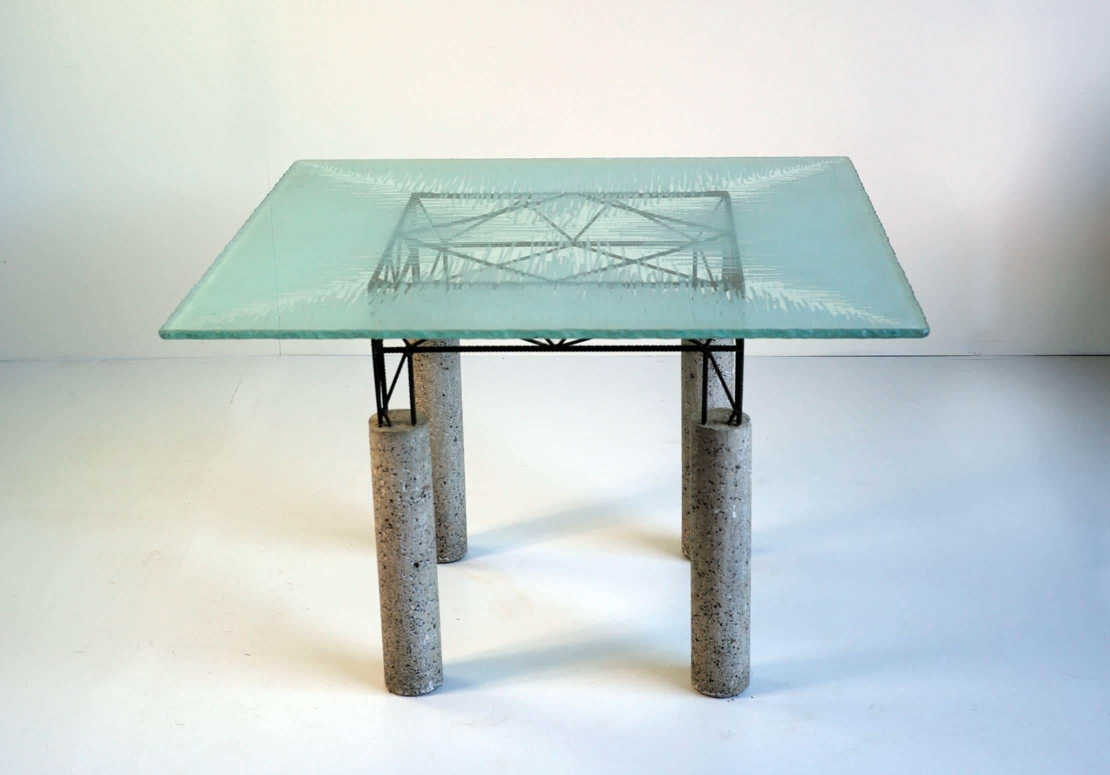 Late 20th Century Glass Table, Concrete and Concrete Iron, Italy, 1980 For Sale