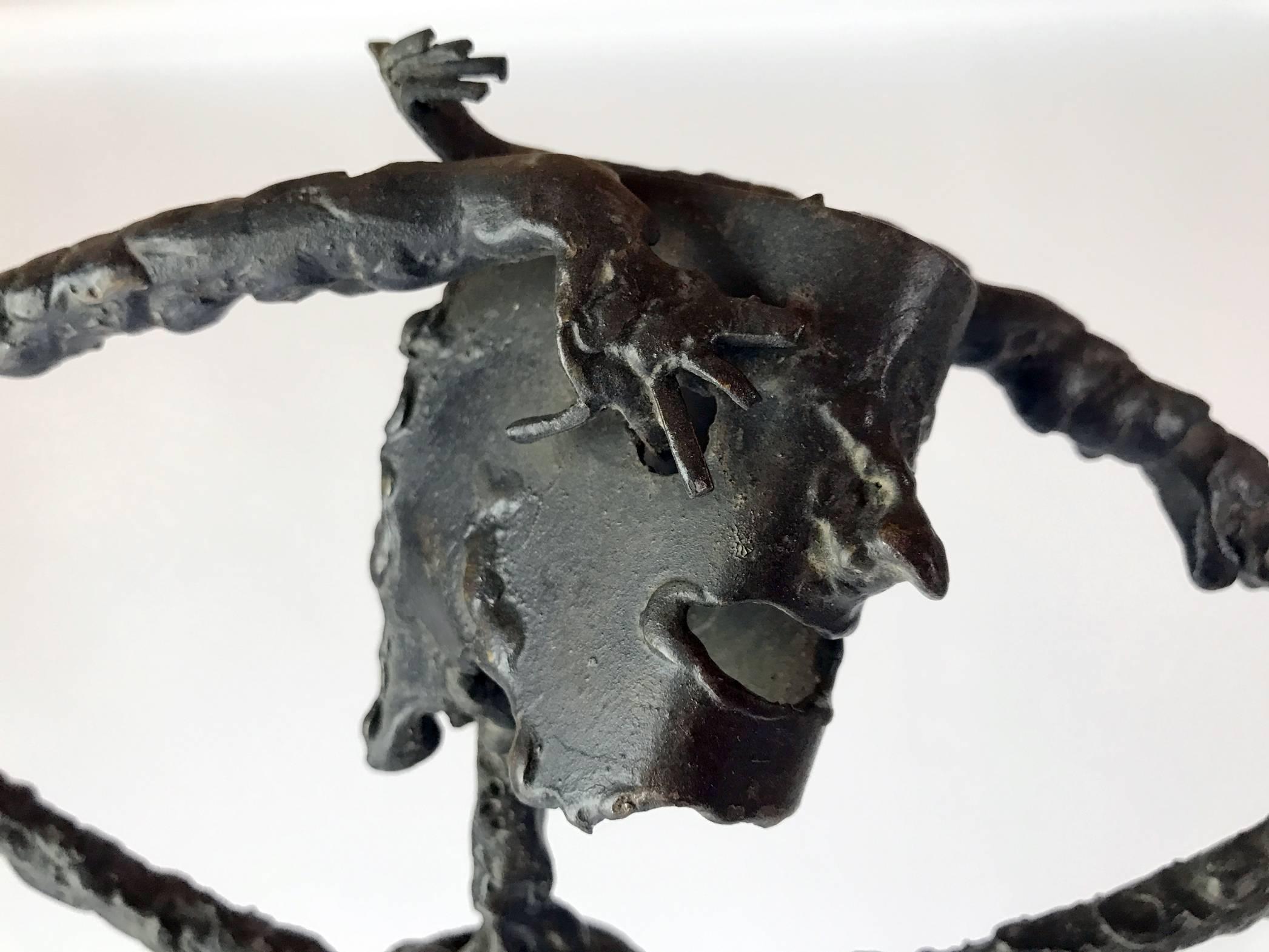 Metal Brutalist Sculpture in Iron, Man on Gears, Signed B.Blatter, France, 1985