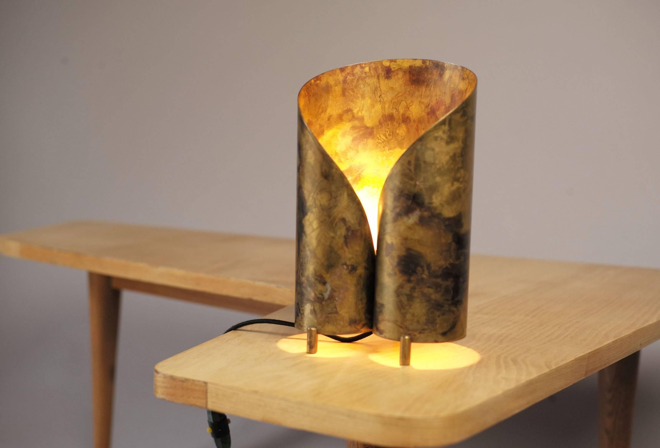 French Table Lamp in Oxidized Brass, France, 1950 For Sale