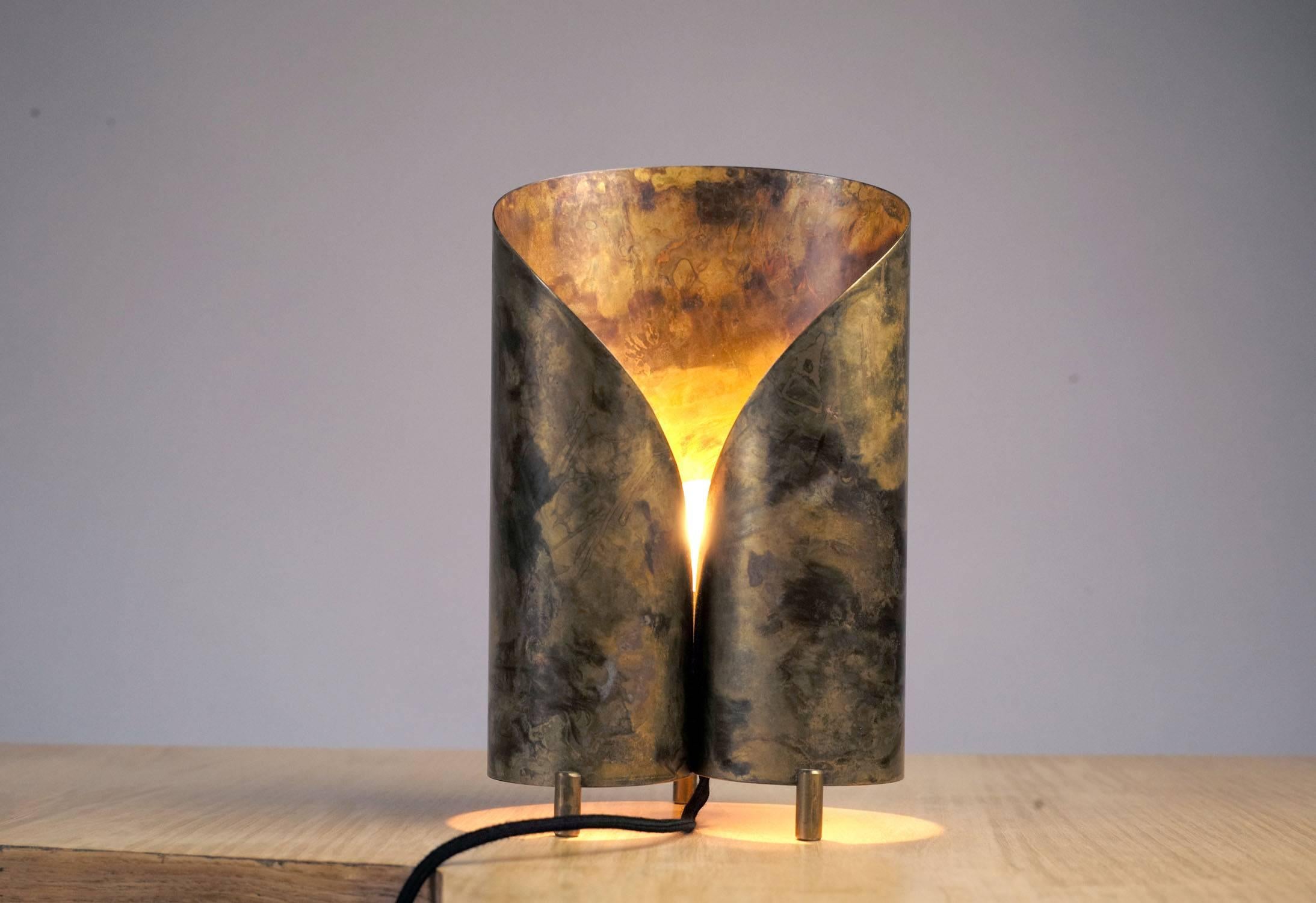 Patinated Table Lamp in Oxidized Brass, France, 1950 For Sale