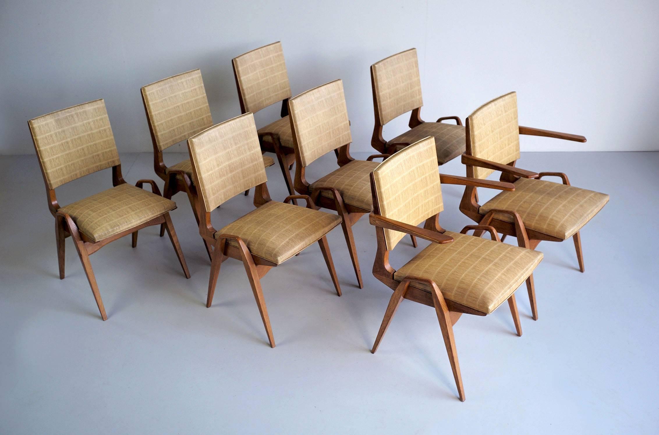 Mid-Century Modern Set of Eight Dining Chairs by Maurice Pré, France, 1950
