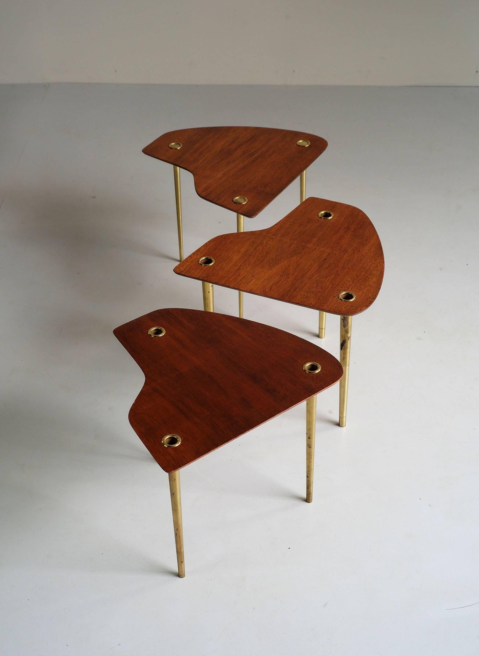 Brass Pierre Cruege, Set of Three Free-Form Tables 