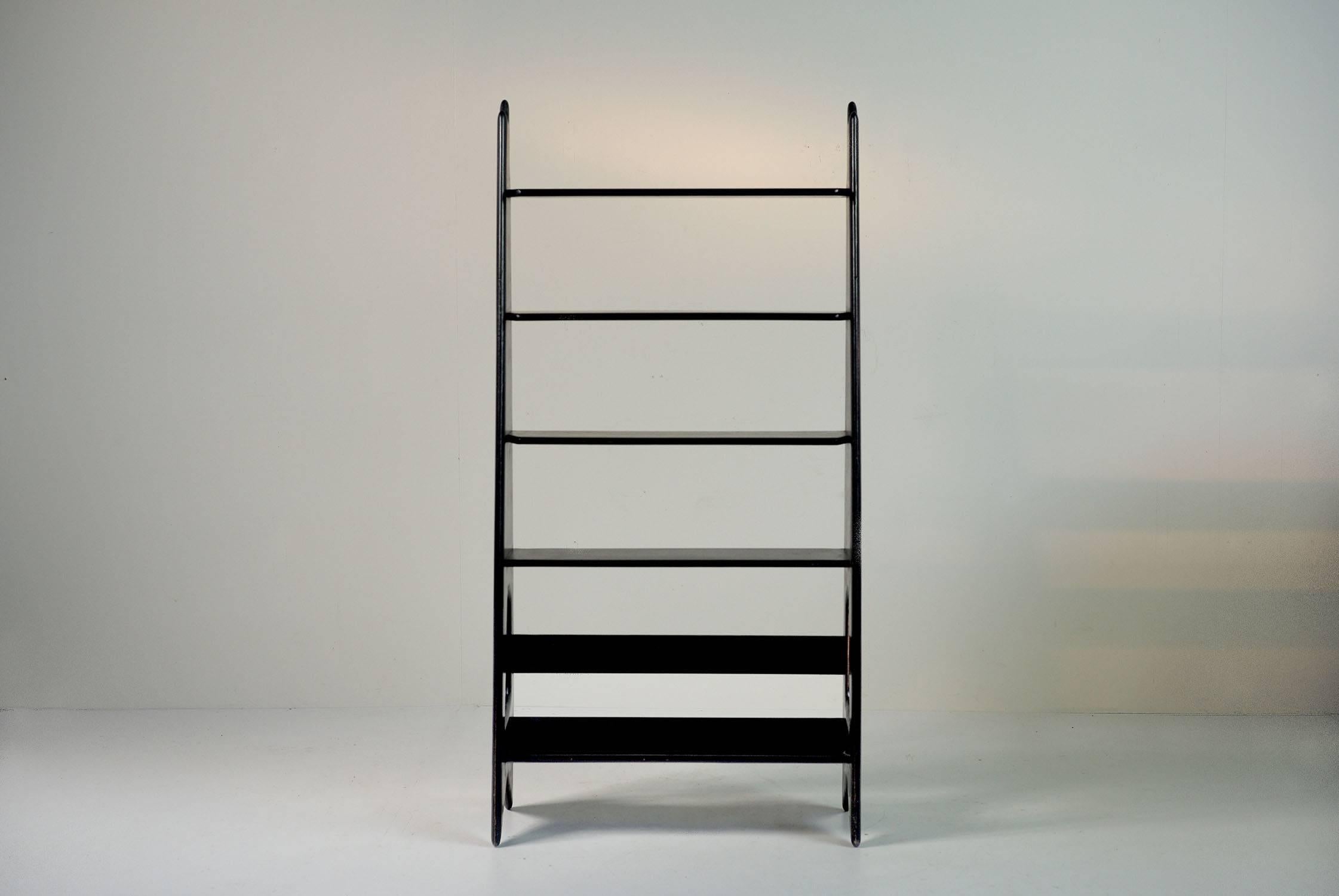 Pierre Cruège, Blackened Oak Bookcase, Ed. Formes, France, 1950 In Good Condition In Catonvielle, FR