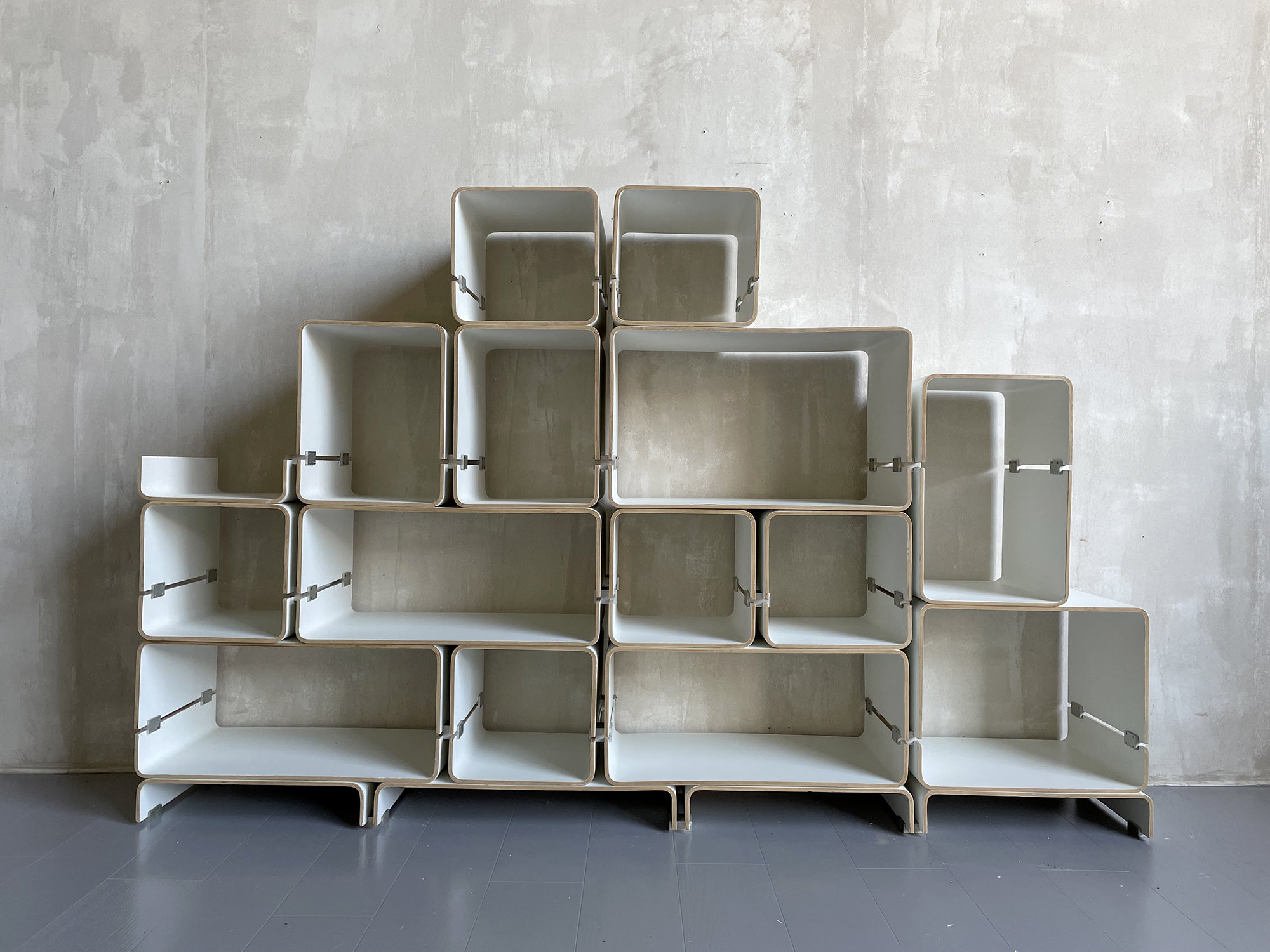 Jacques Dumond, Modular Bookcase in Curved Plywood, France, 1963