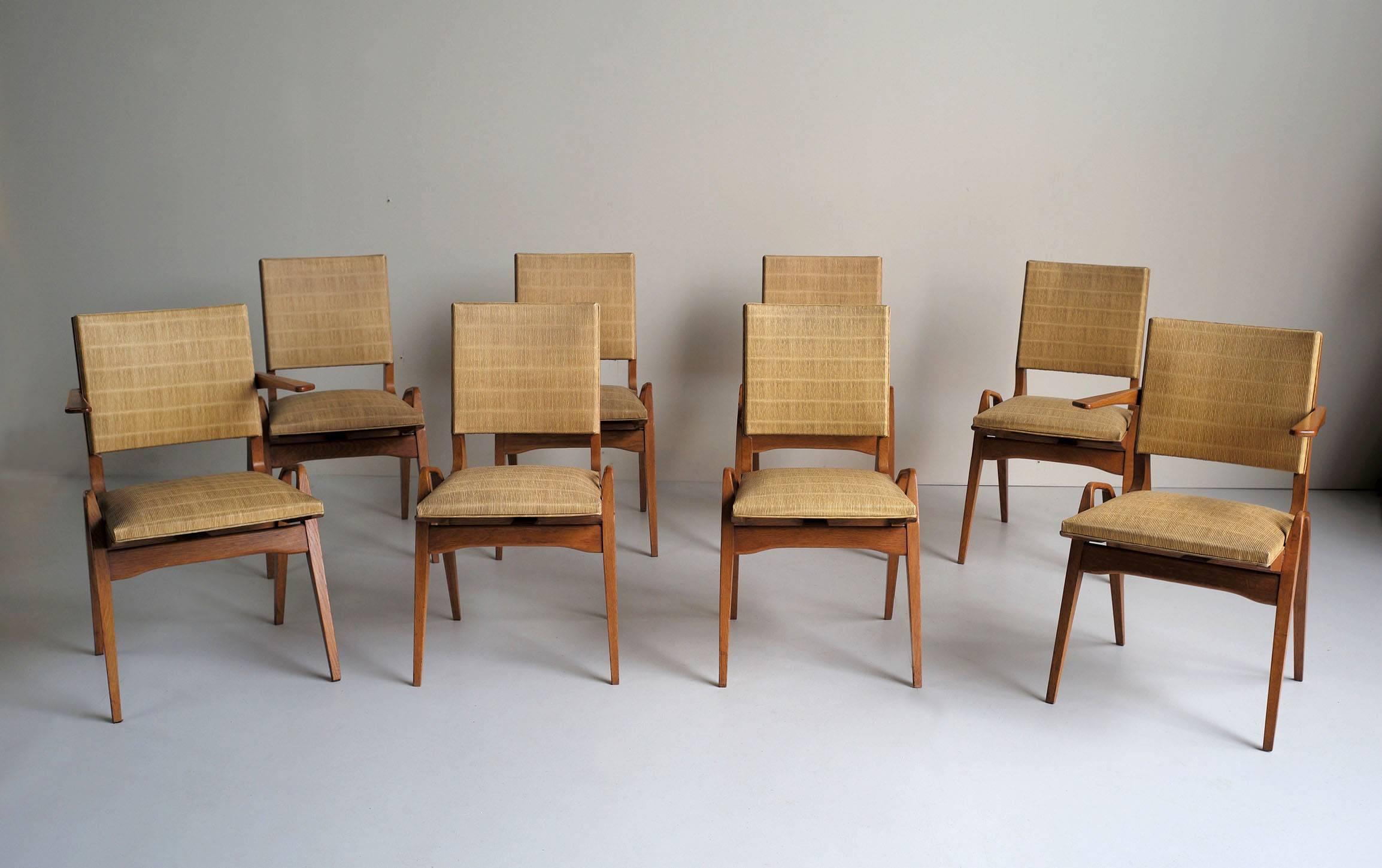 Set of Eight Dining Chairs by Maurice Pré, France, 1950 1