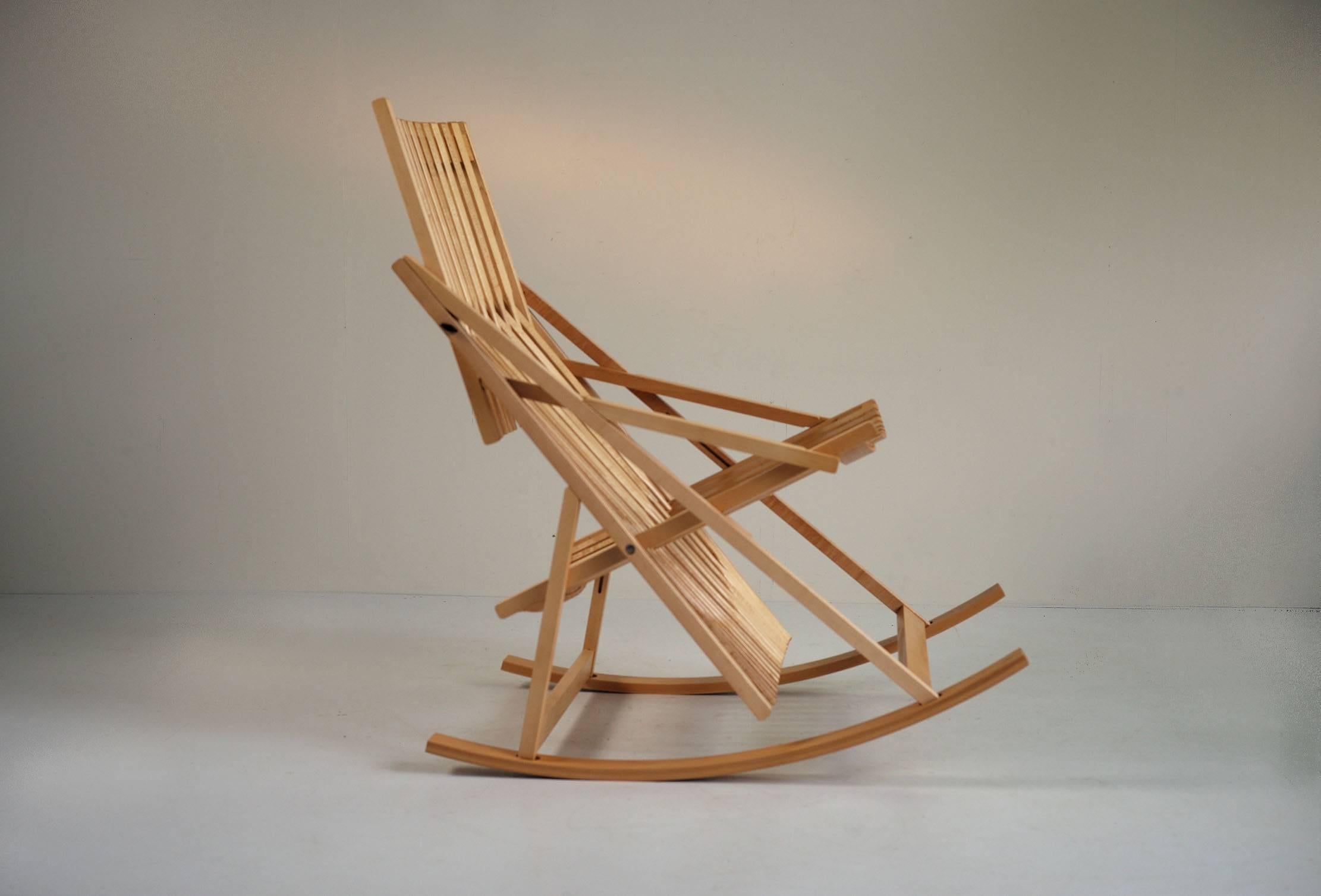 Late 20th Century Jean-Claude Duboys, A1 Rocking Chair and Ottoman A4, France, 1980 For Sale