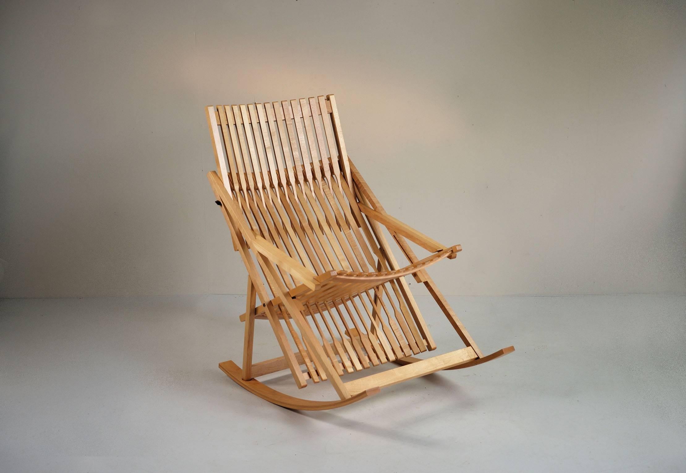Maple Jean-Claude Duboys, A1 Rocking Chair and Ottoman A4, France, 1980 For Sale
