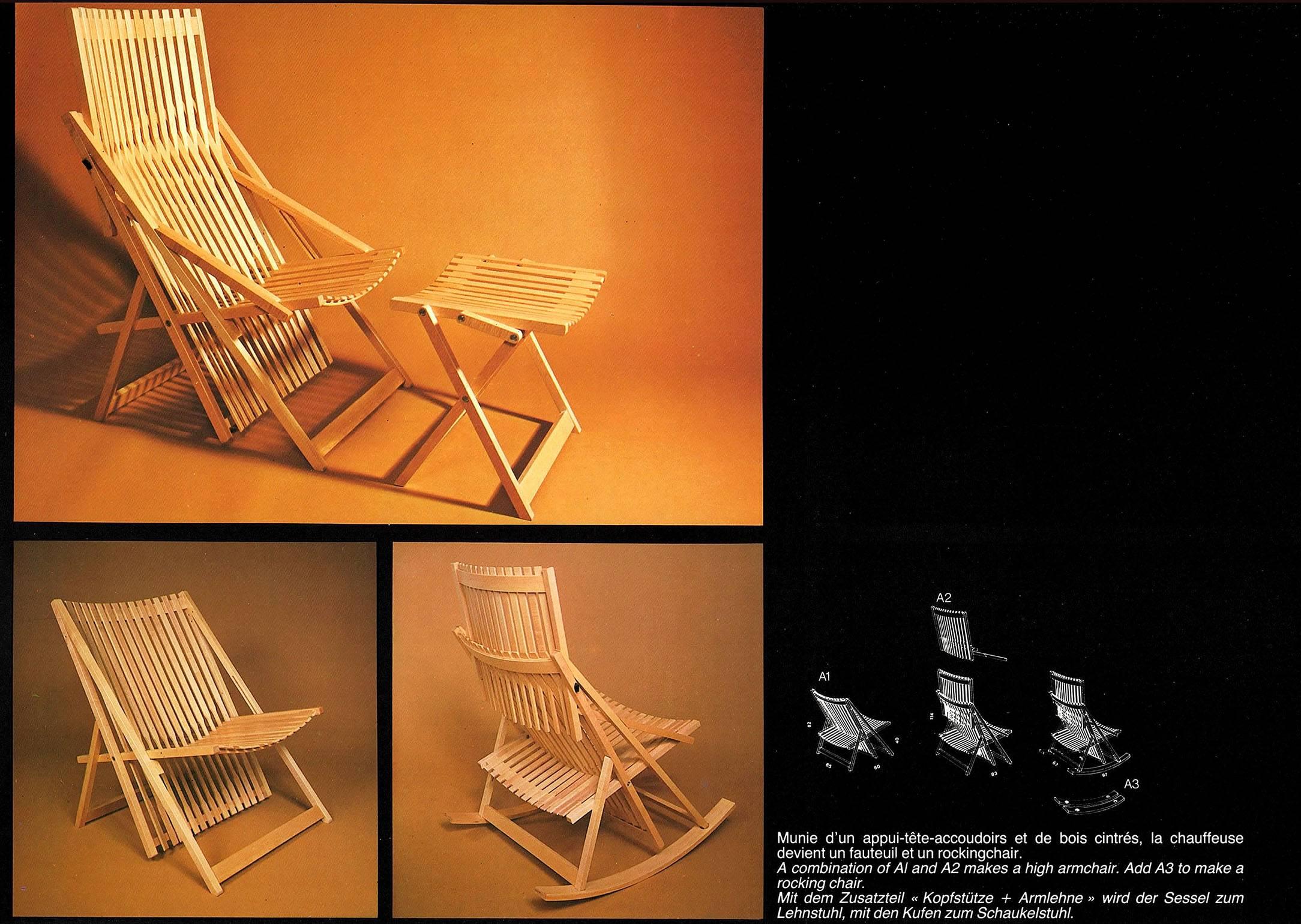 Jean-Claude Duboys, A1 Rocking Chair and Ottoman A4, France, 1980 For Sale 2