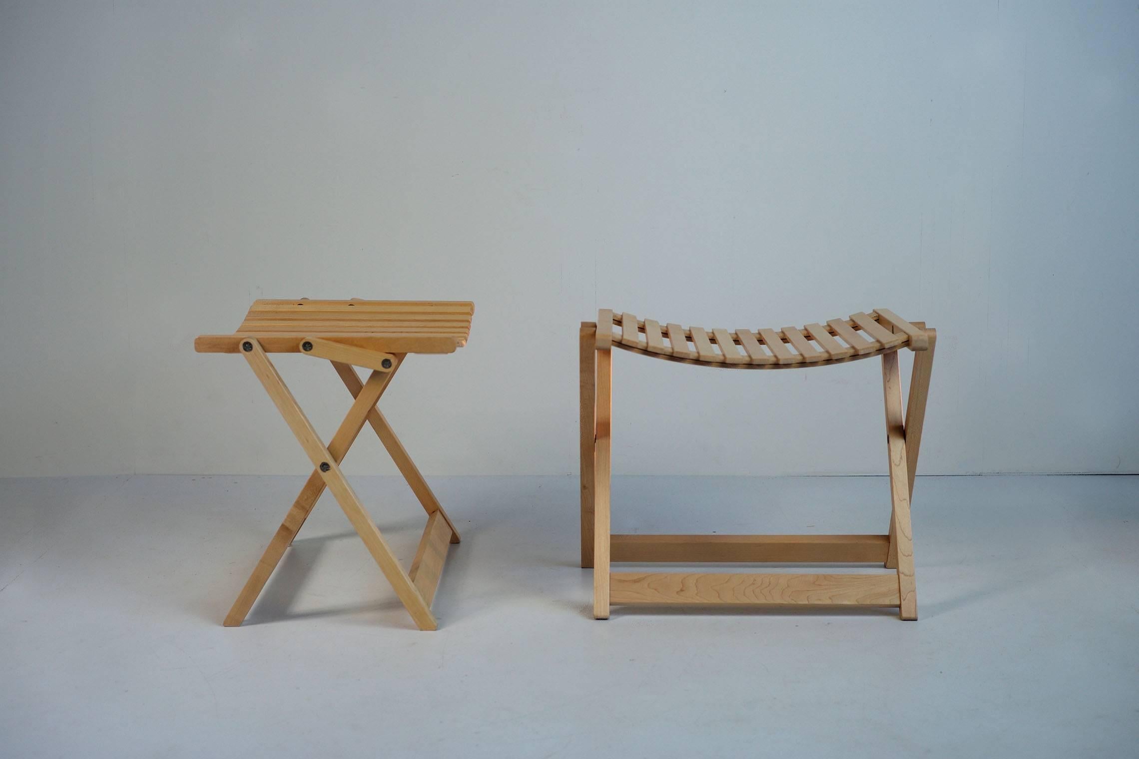 French Jean-Claude Duboys: Pair of A4 maple stools, France 1980 For Sale