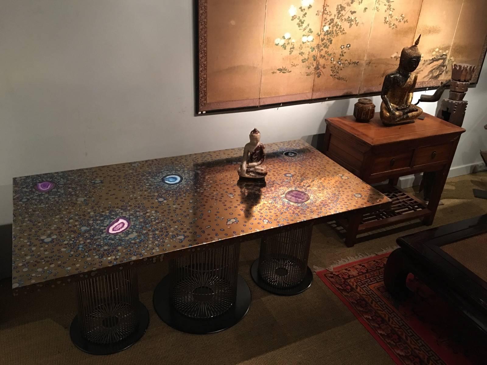Galaxie" is a modern patinated titanium table, inlaid with agates.
Samples on demand, different patinas and colors available
Custom sizes on demand
Global shipping
Competitive prices

Passion for metal and aviation

Xavier Mennessier