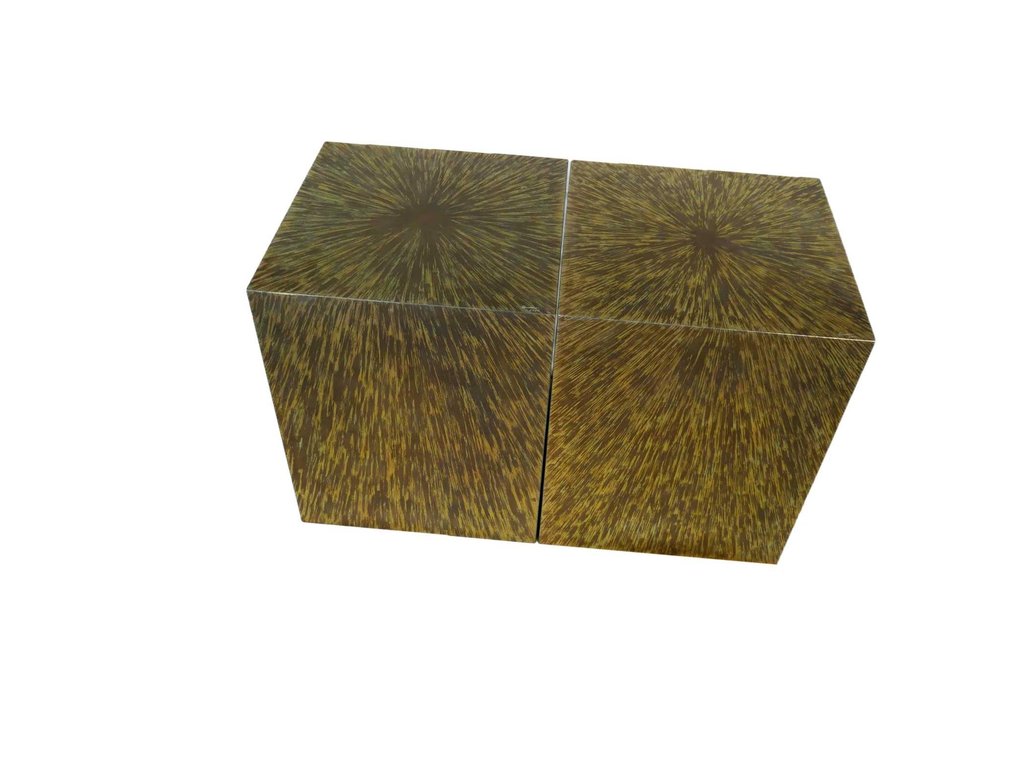 Engraved CUBE side table in titanium by Xavier Mennessier For Sale