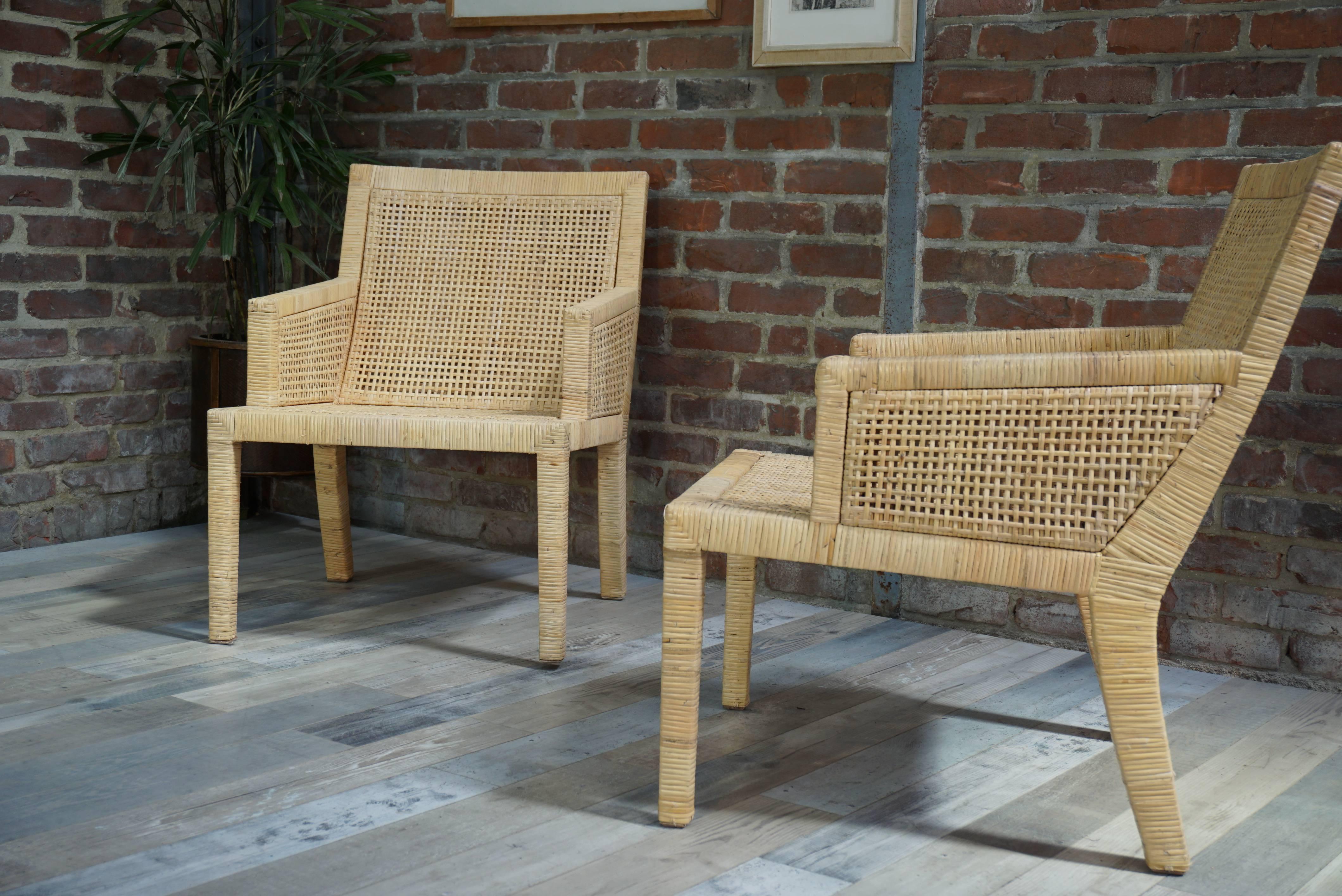 Pair of French Art Deco Design Rattan Bergeres by J.M. Frank and A. Chanaux 2
