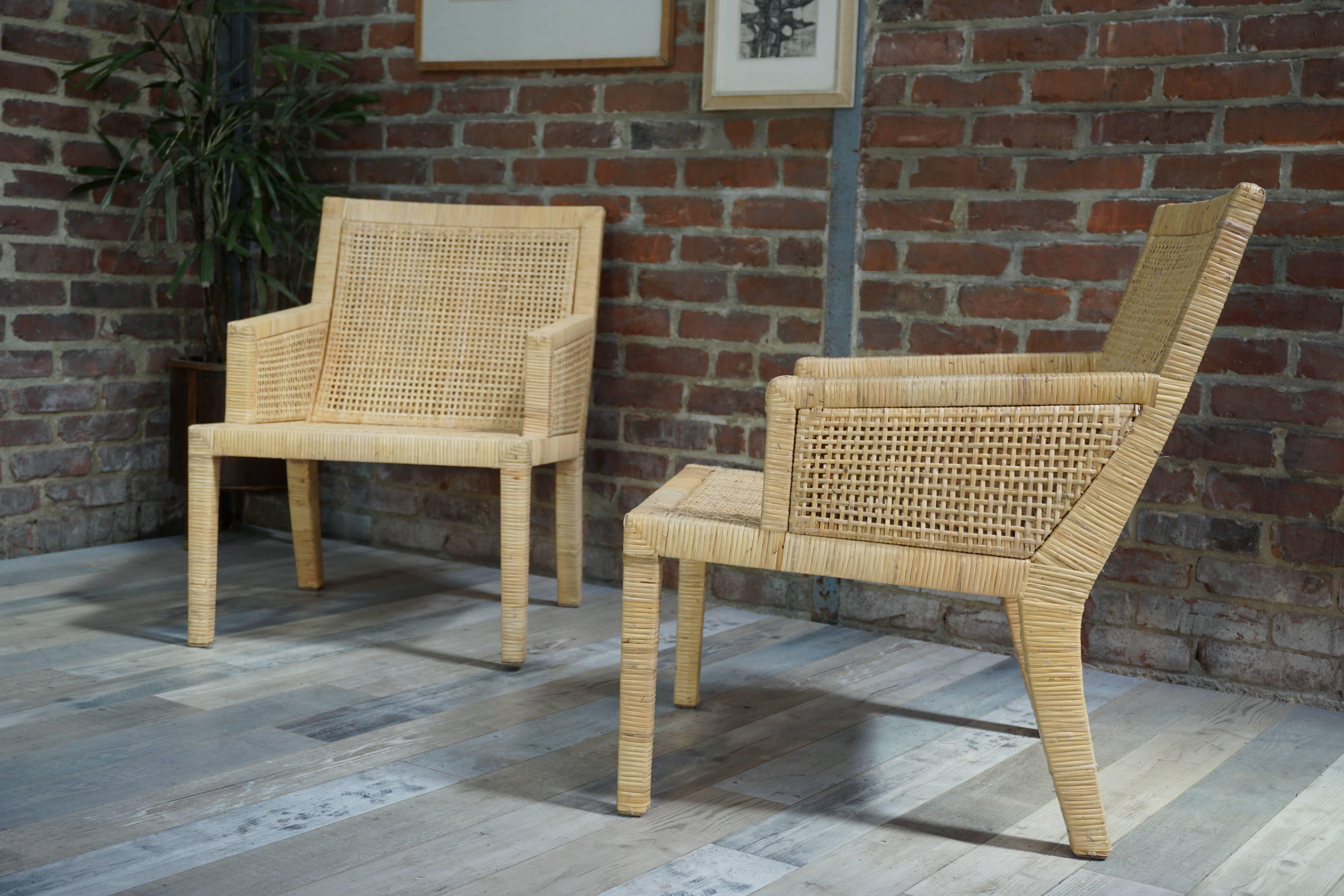 Pair of French Art Deco Design Rattan Bergeres by J.M. Frank and A. Chanaux 3