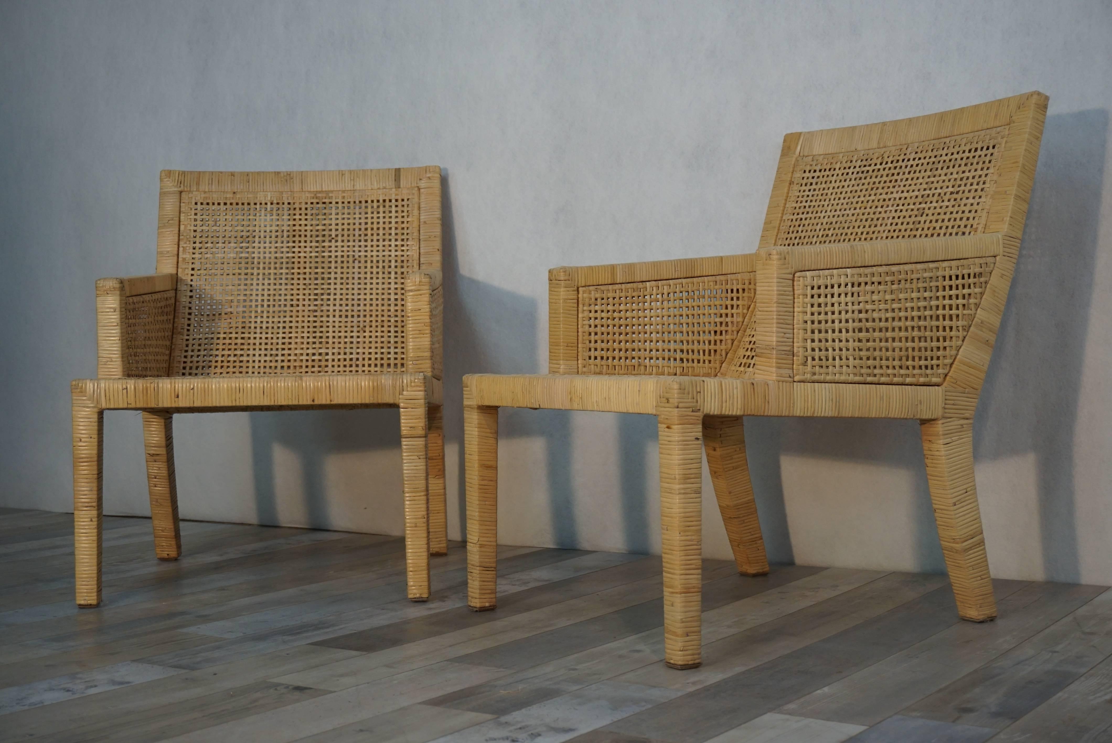 Pair of French Art Deco Design Rattan Bergeres by J.M. Frank and A. Chanaux 1