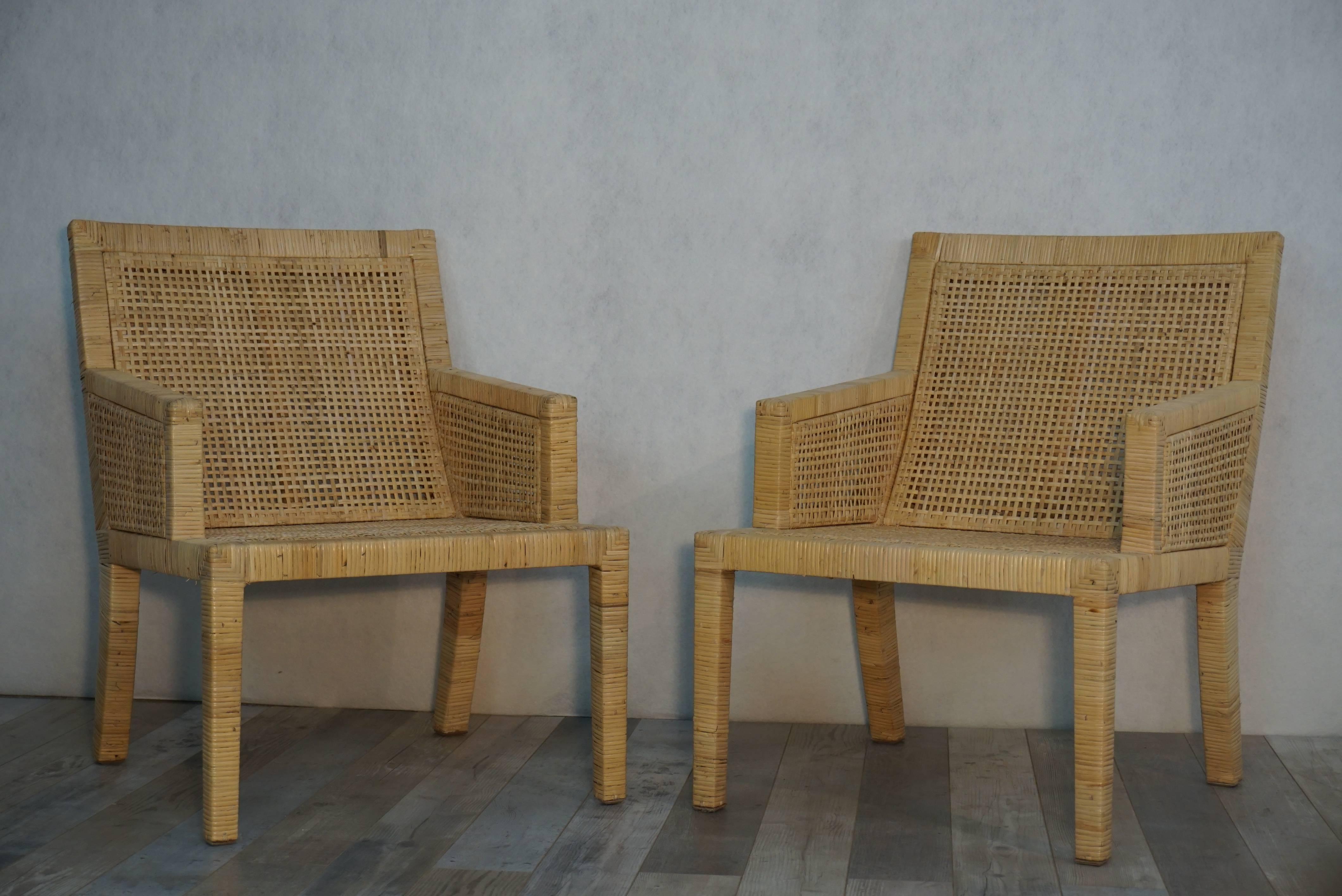 Pair of French Art Deco Design Rattan Bergeres by J.M. Frank and A. Chanaux In Excellent Condition In Tourcoing, FR