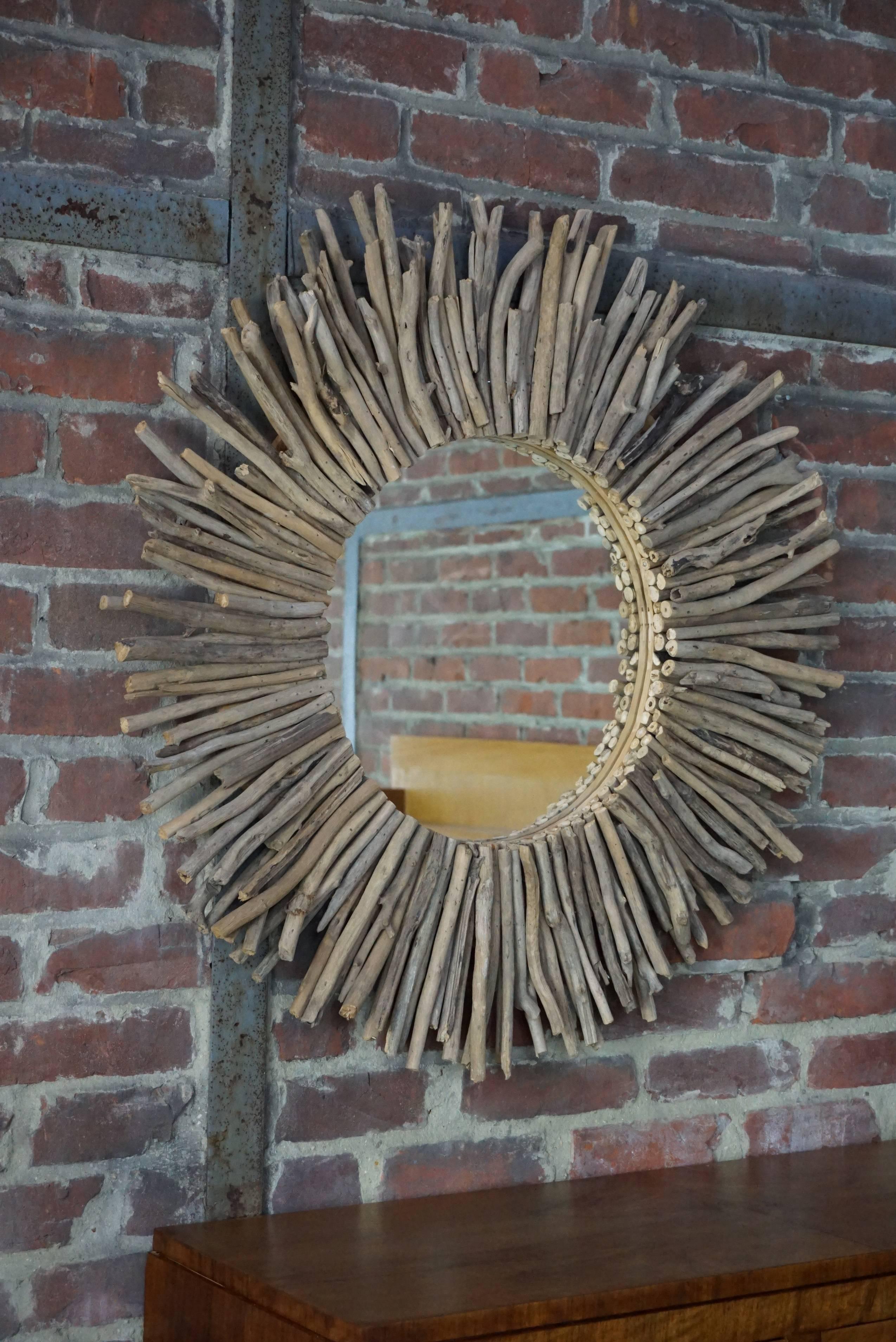 Organic Modern Driftwood Sunburst Mirror