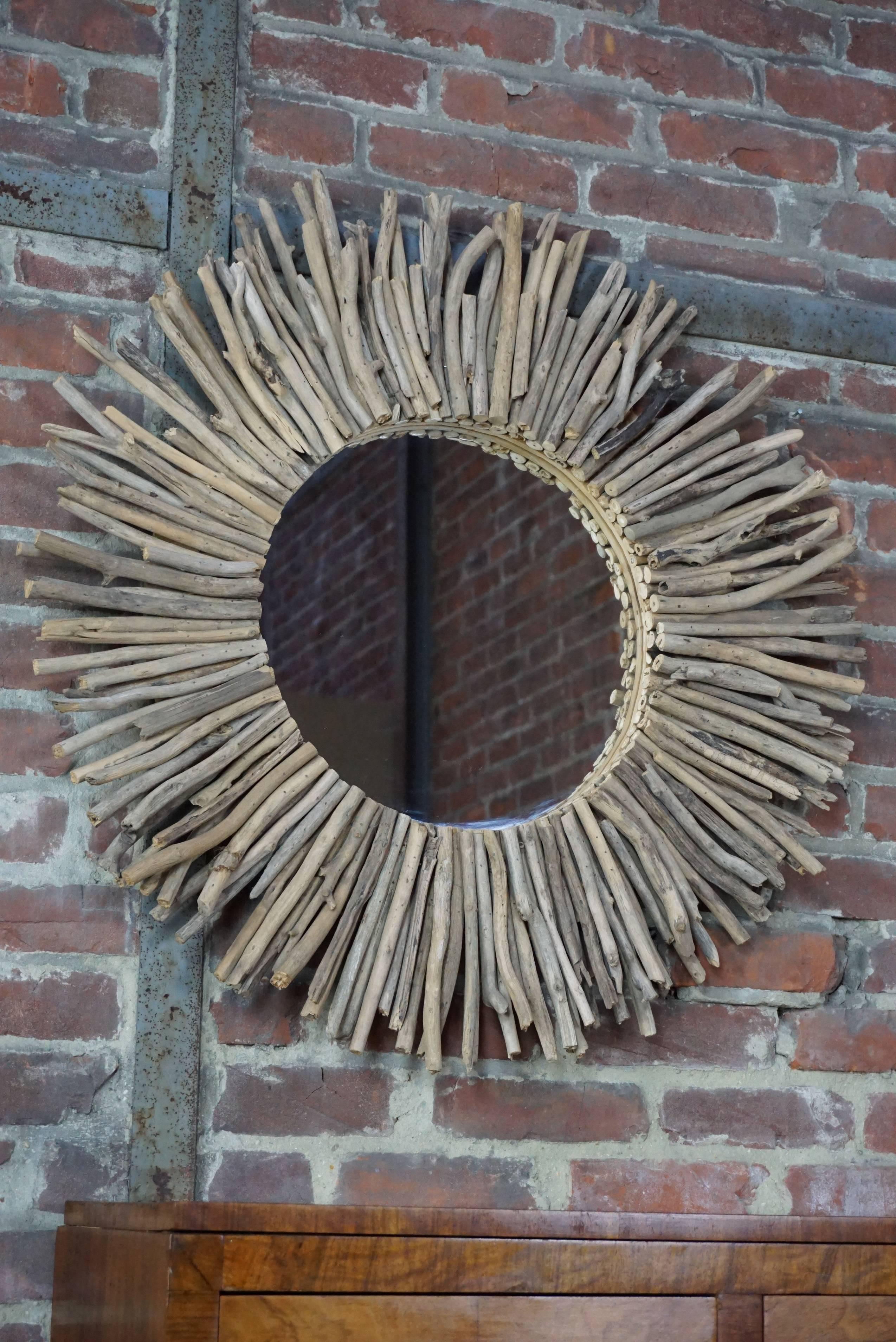 Organic Modern Driftwood Sunburst Mirror
