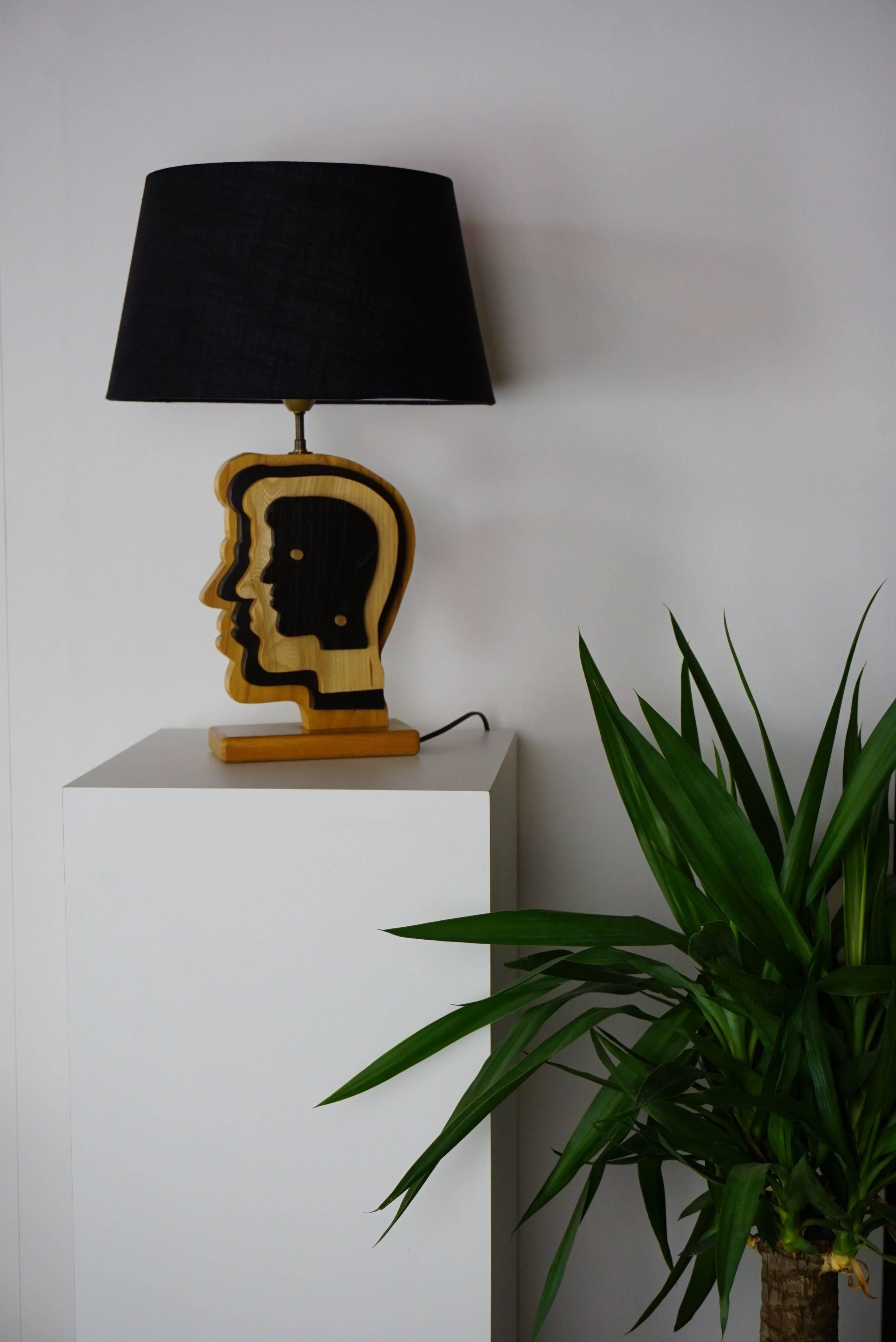 Vintage Dutch Design Wooden Lamp Face For Sale 1