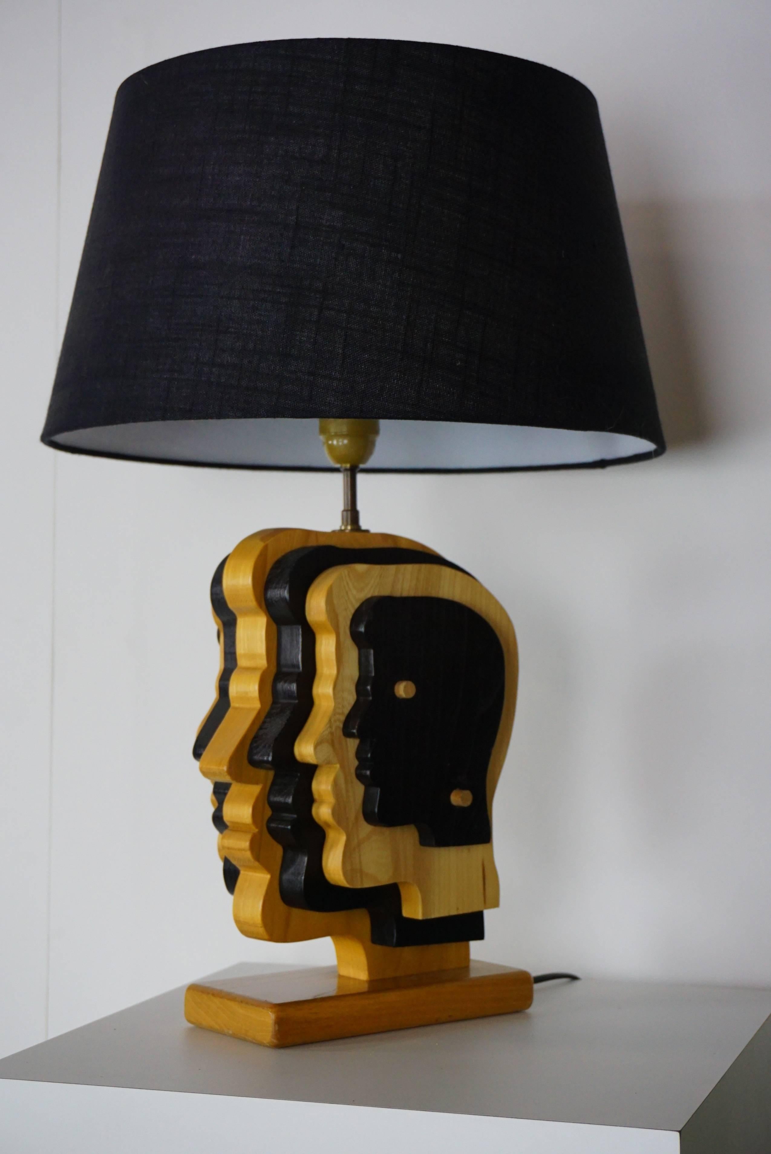 Mid-Century Modern Vintage Dutch Design Wooden Lamp Face For Sale