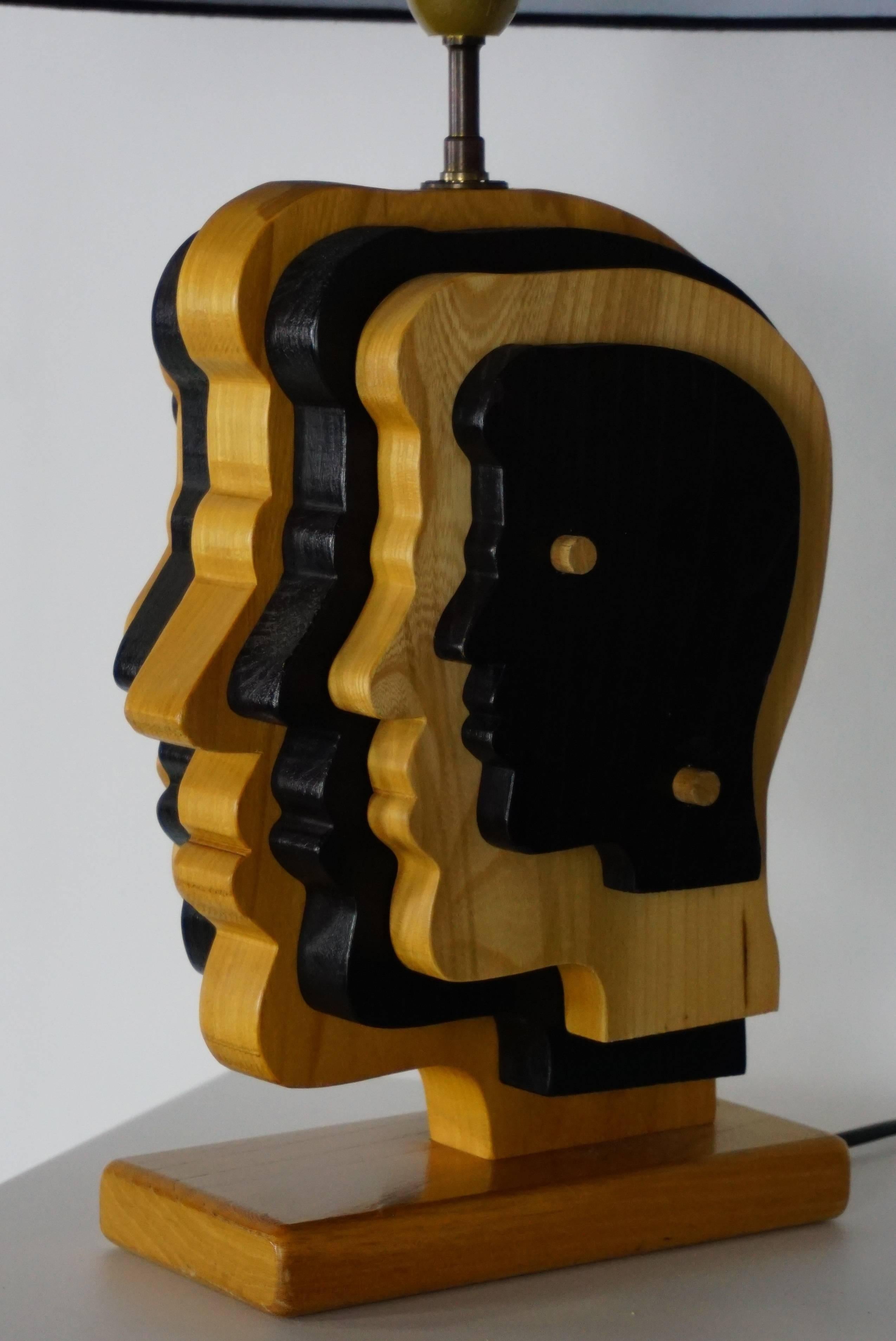 Belgian Vintage Dutch Design Wooden Lamp Face For Sale