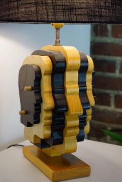 Vintage Dutch Design Wooden Lamp Face