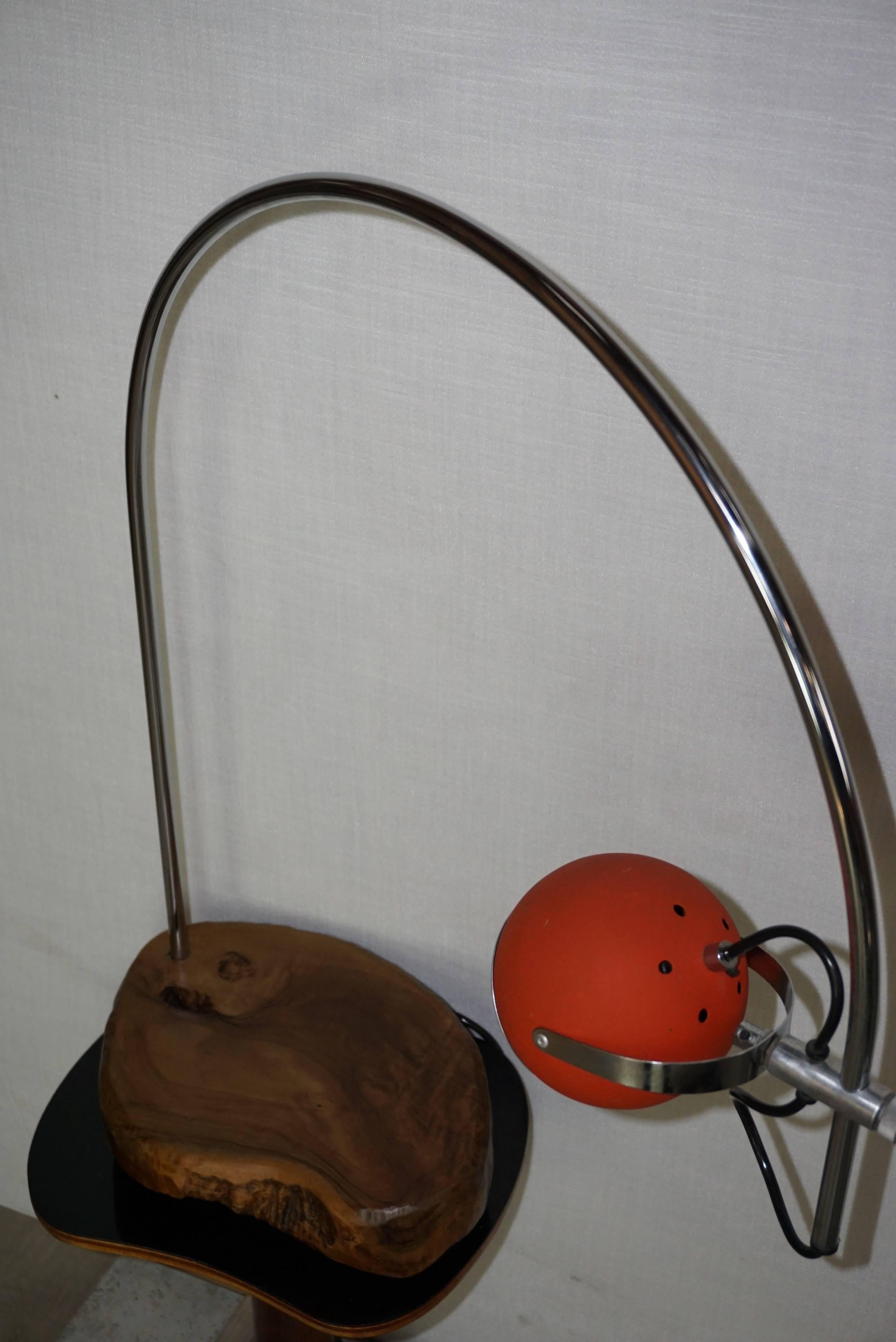 Mid-20th Century Eye Ball Lamp Arc on Olive Wood For Sale