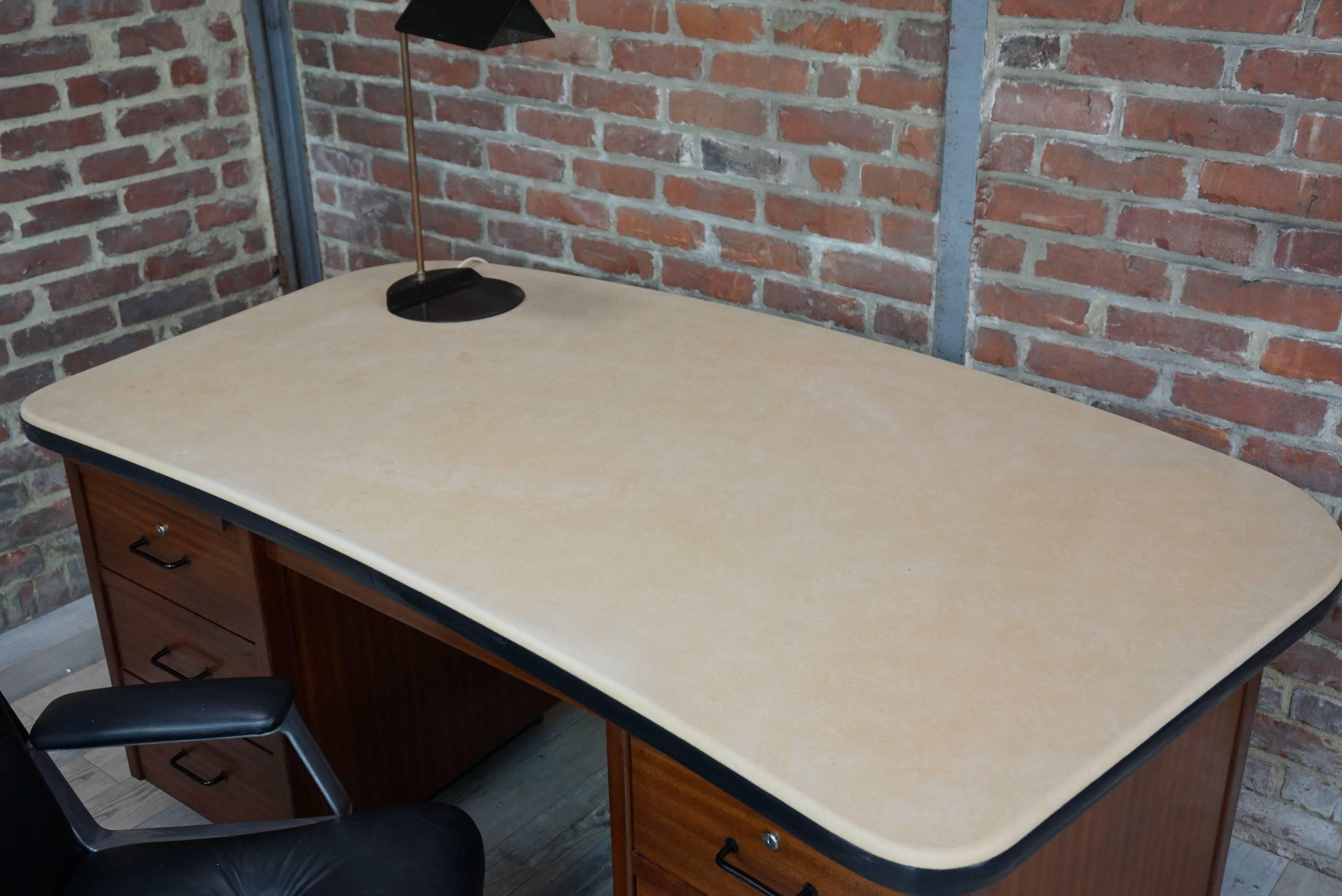 20th Century Teak Executive Desk French Design from the 1950s Art Deco Style