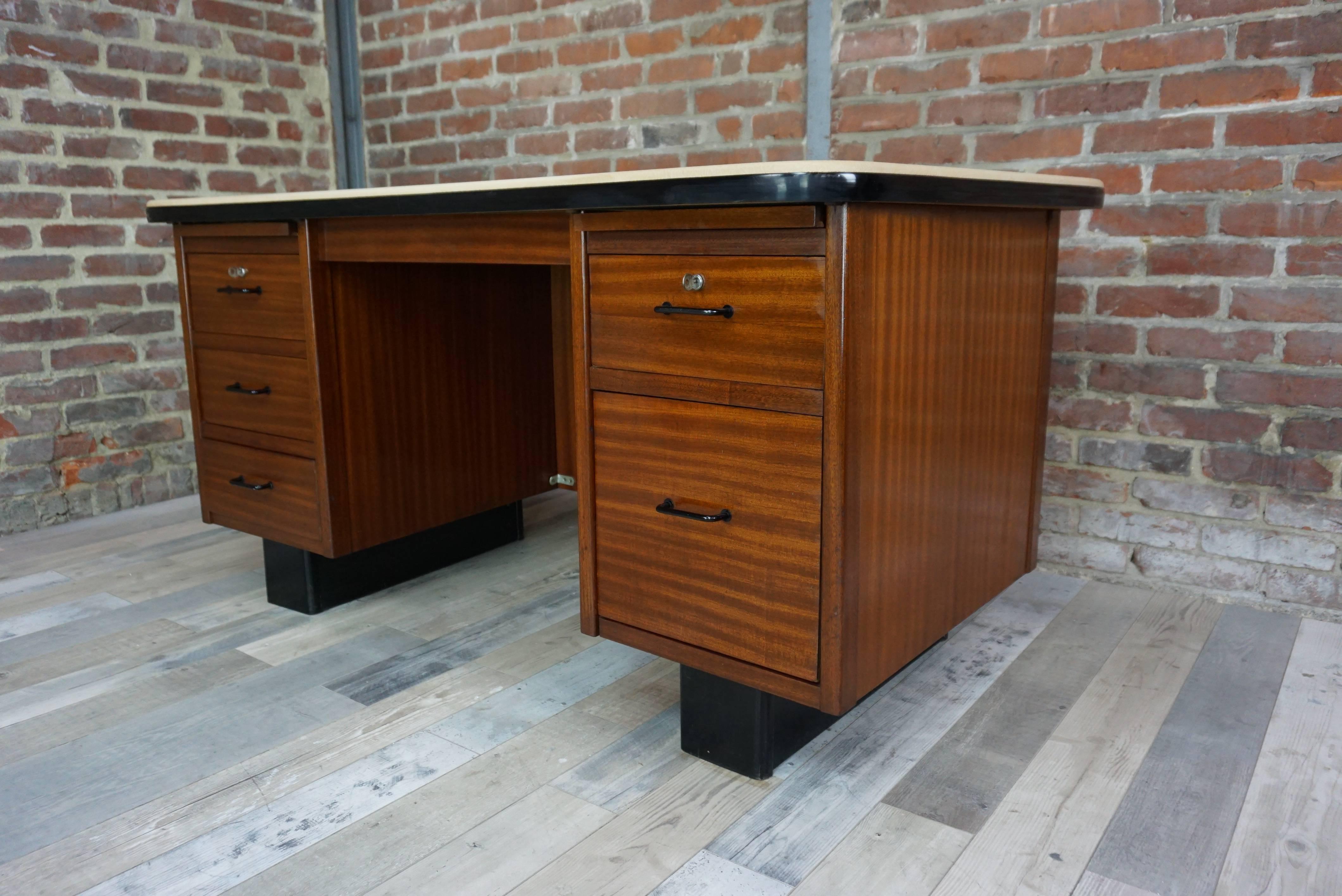 Teak Executive Desk French Design from the 1950s Art Deco Style 3