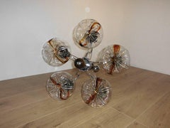 XXL Chandelier in Wood and Chrome Five Lights With Murano Glass