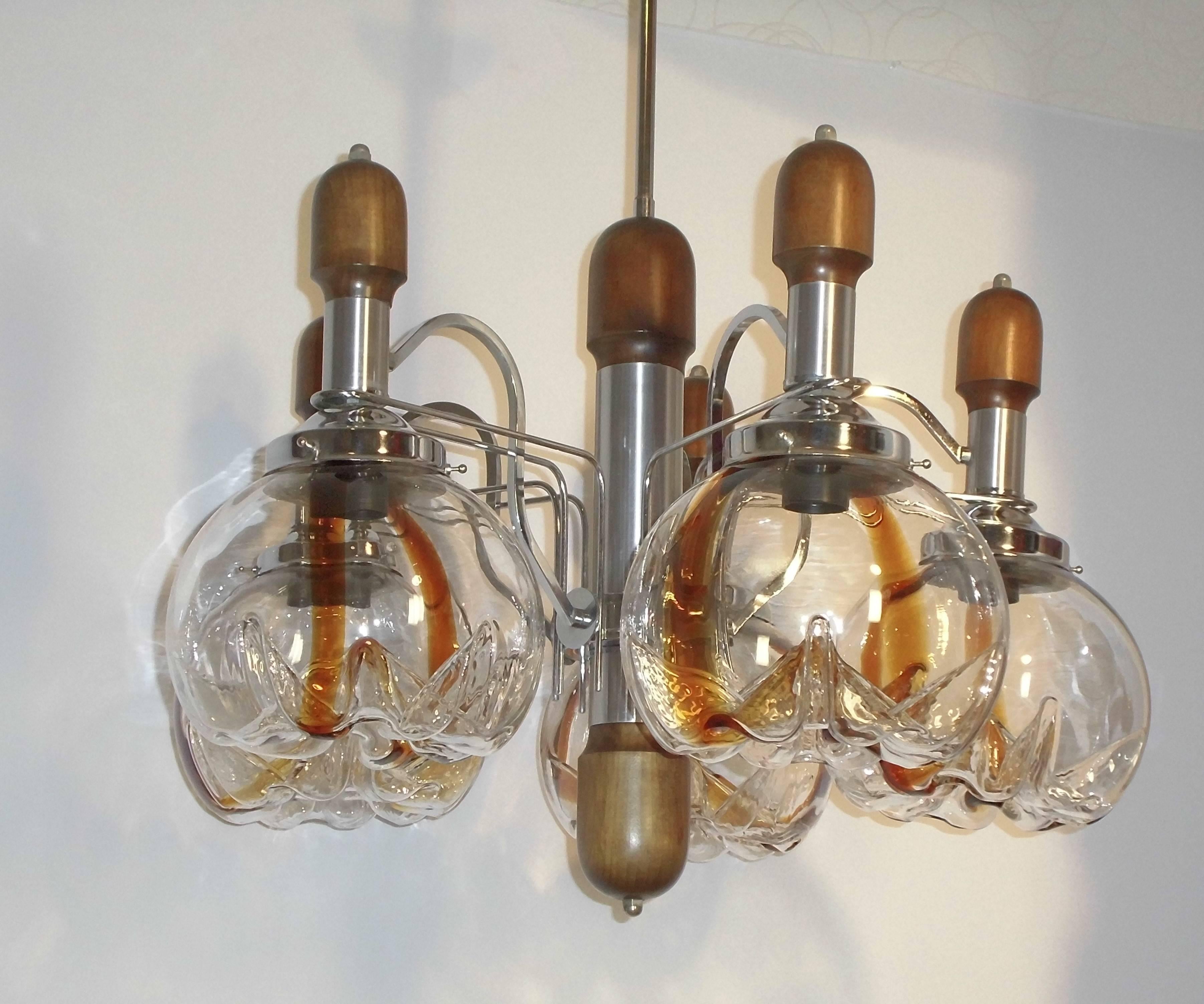 wood and chrome chandelier