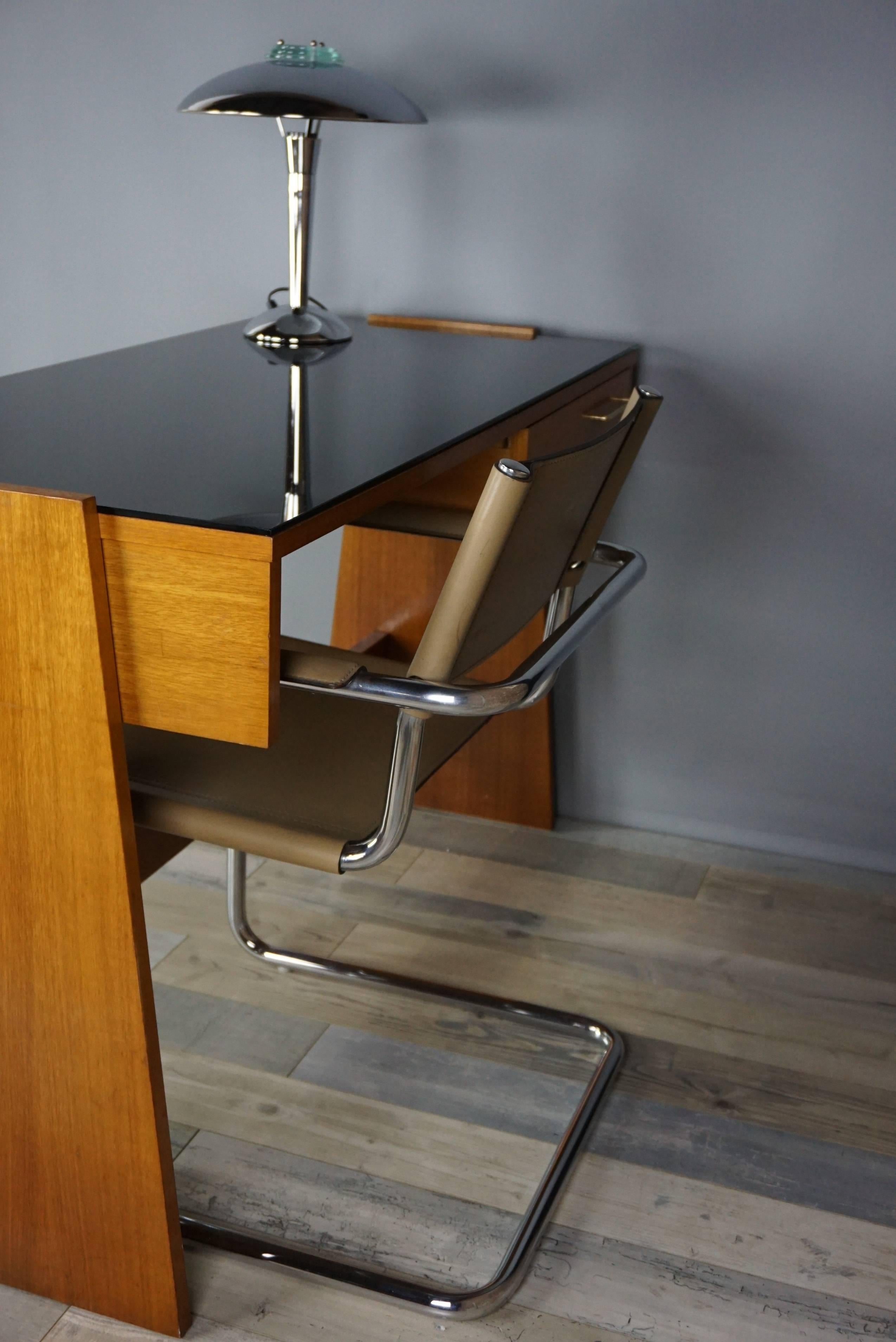 Teak and Black Glass Top Desk Design of the 1960s 2