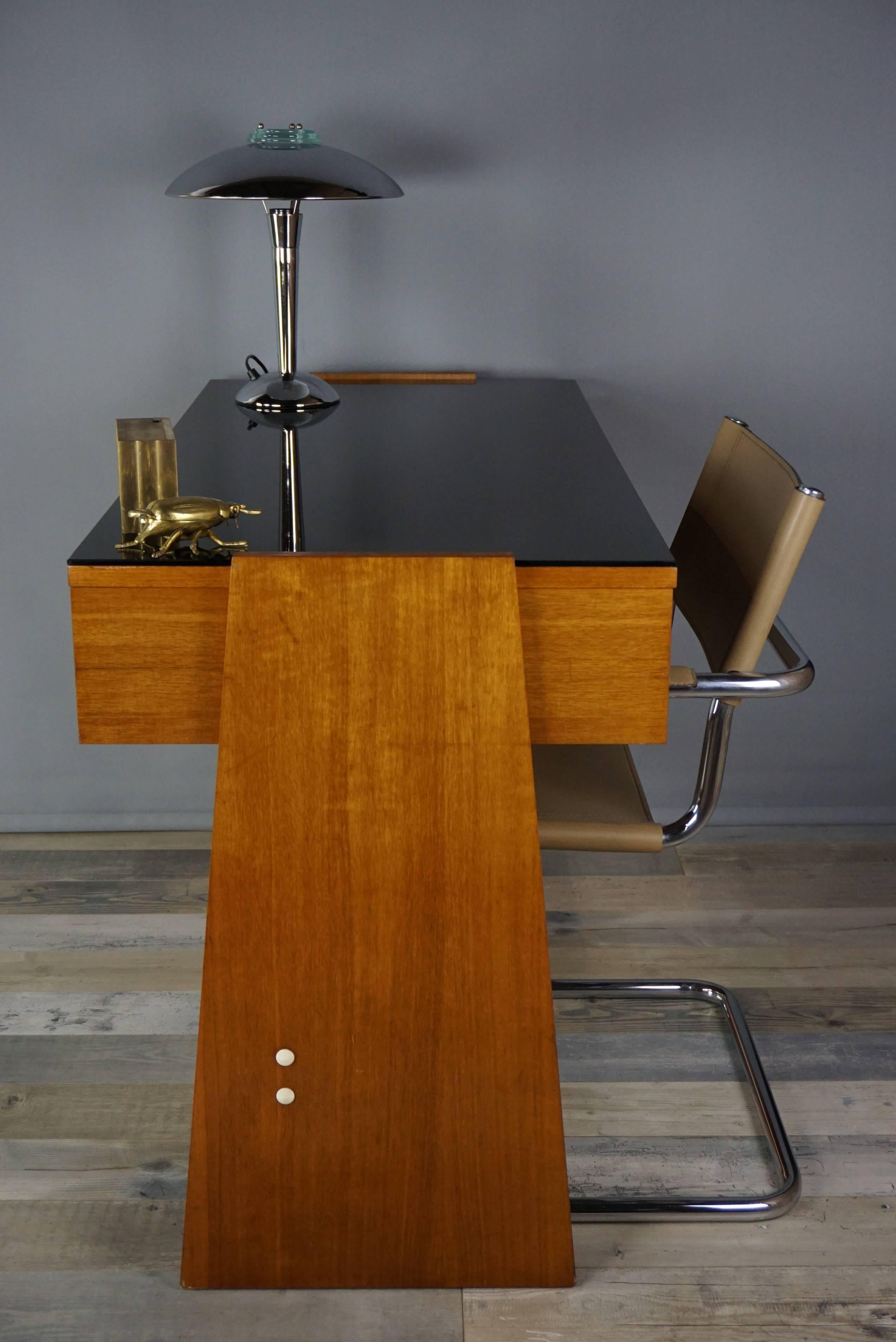Teak and Black Glass Top Desk Design of the 1960s 1