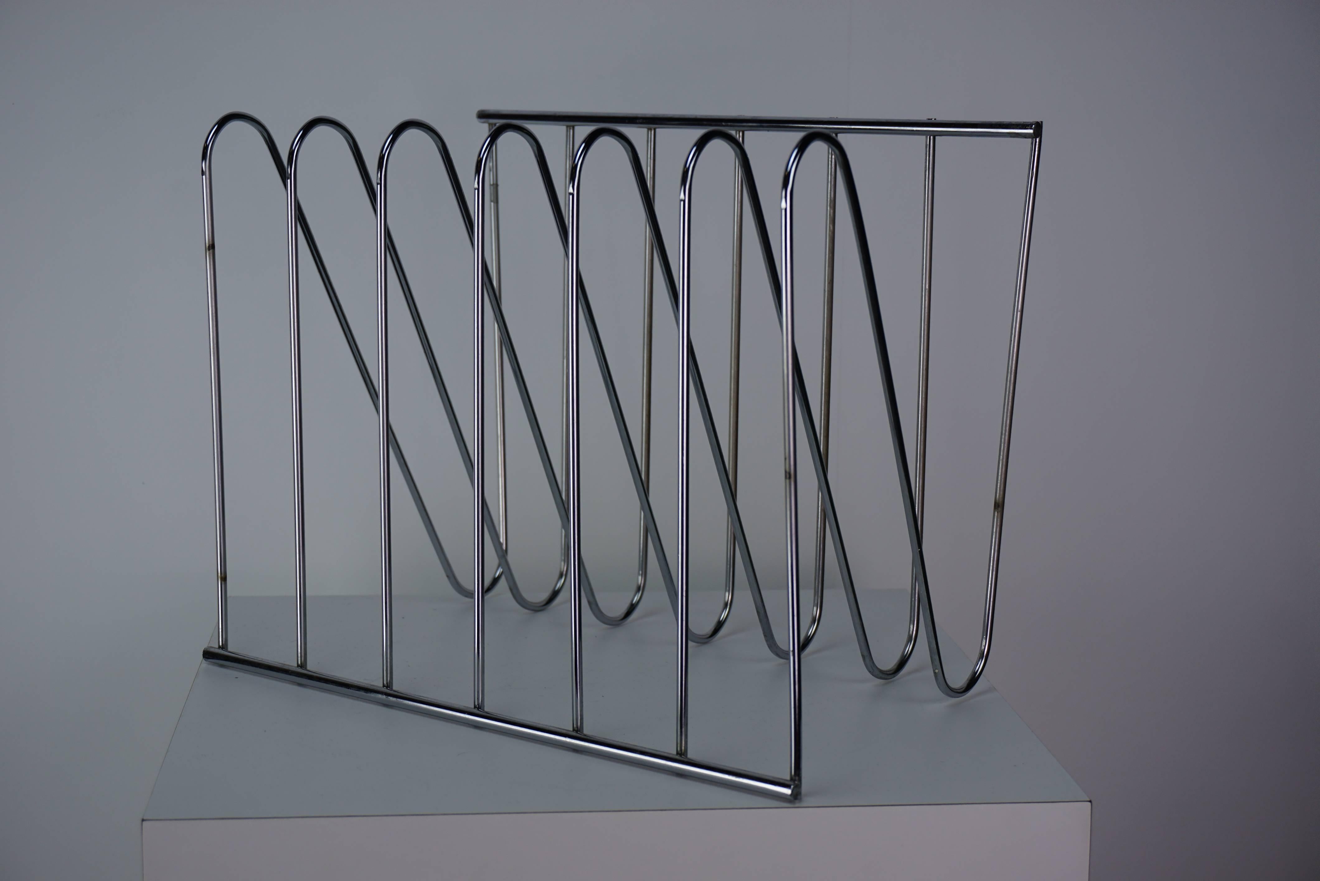 French Design Chromed Magazine Rack by François Arnal 2