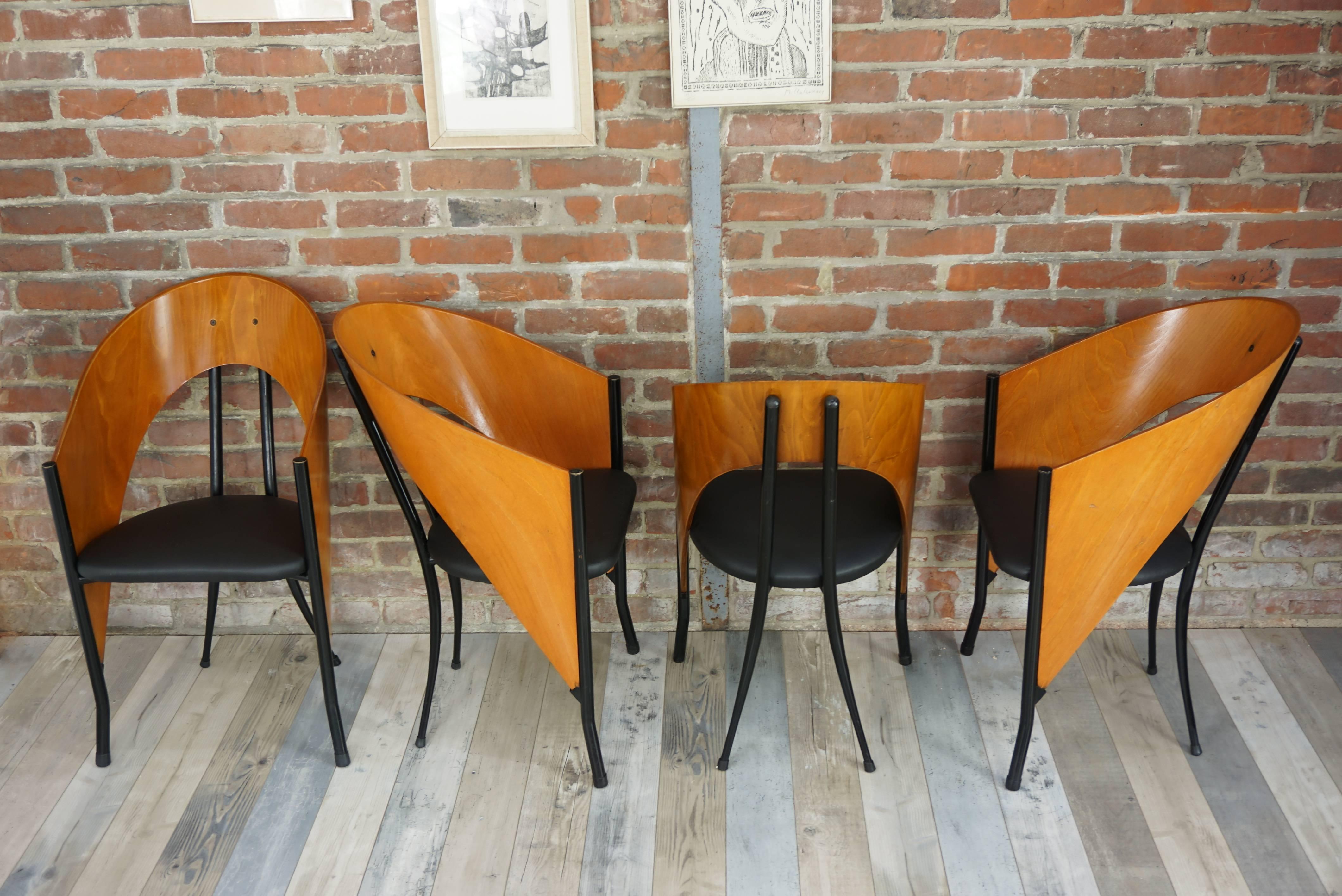 Set of Six Wooden and Metal Italian Design Dining Armchairs 7